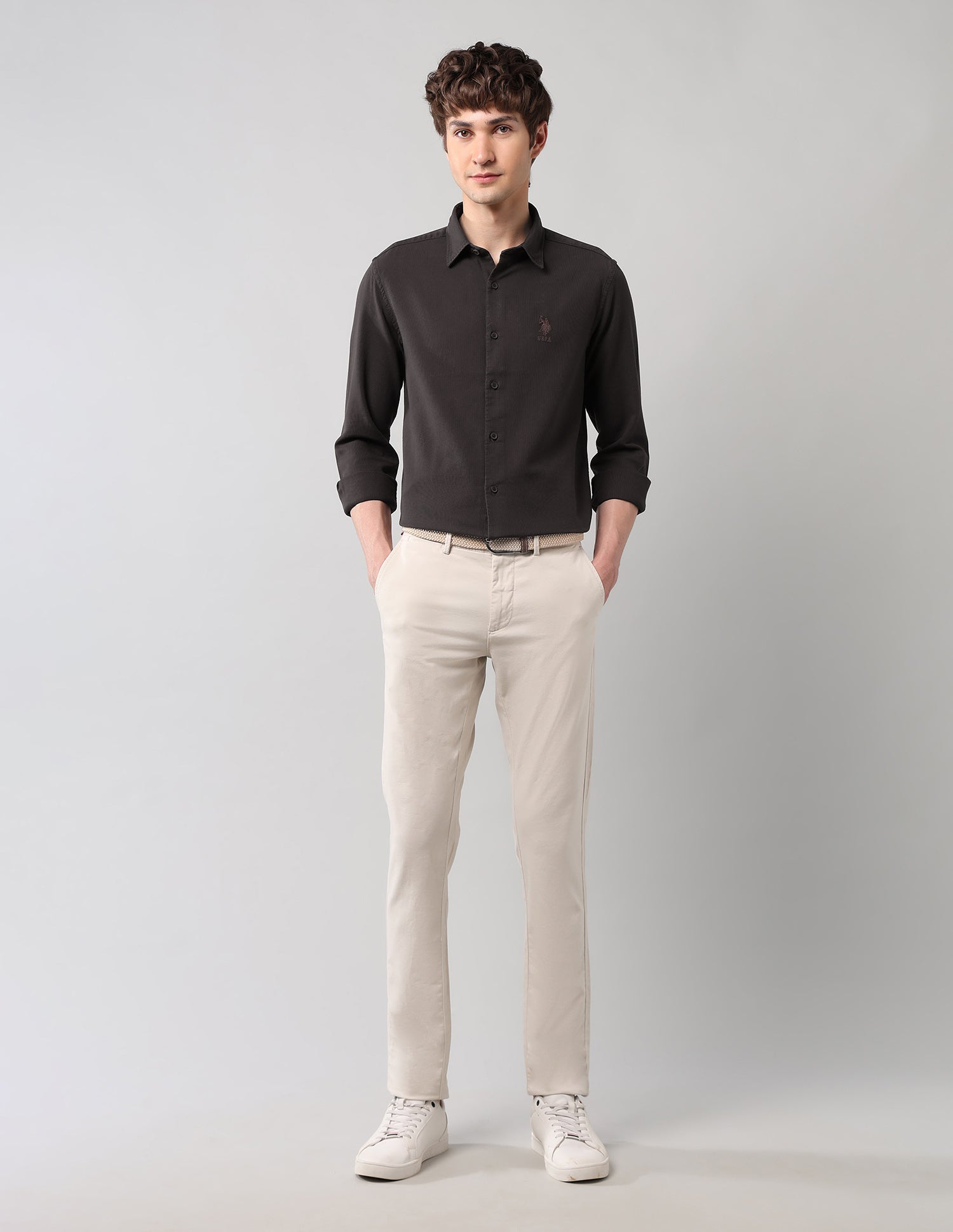 Pure Cotton Regular Fit Dobby Shirt Choco - U.S. Polo Assn. India | Large