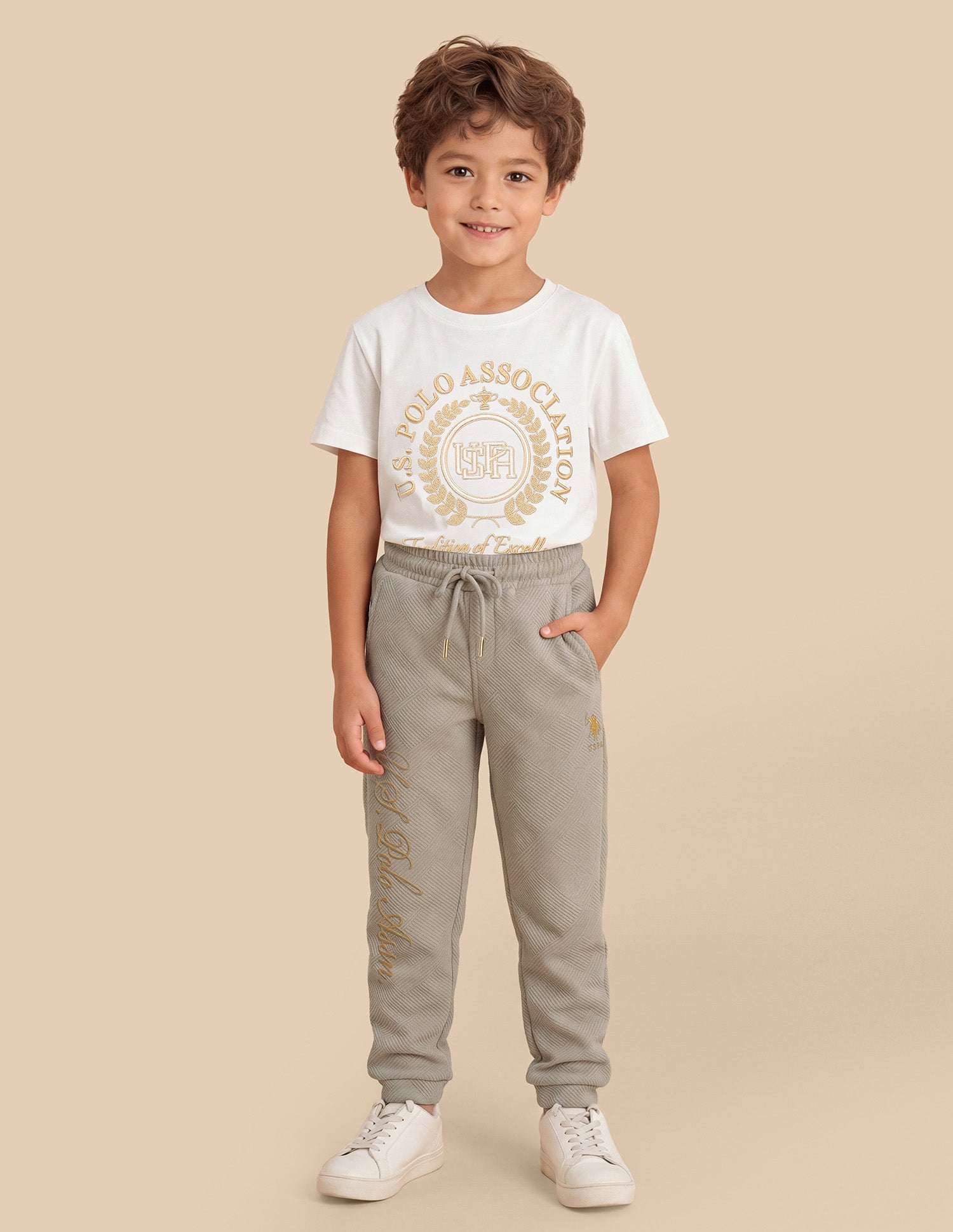 Patterned Brand Embroidered Joggers Beige - U.S. Polo Assn. India | Large