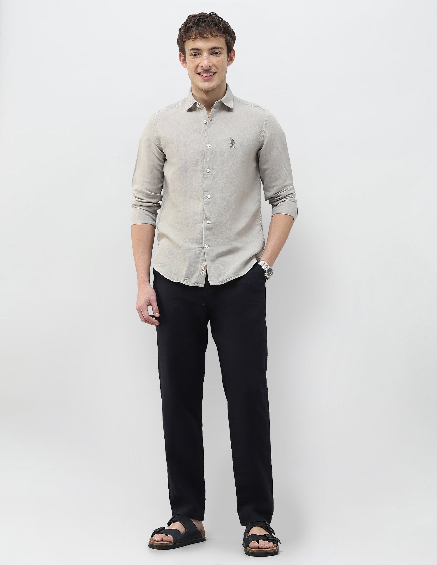 Solid Regular Fit Shirt Grey - U.S. Polo Assn. India | Large