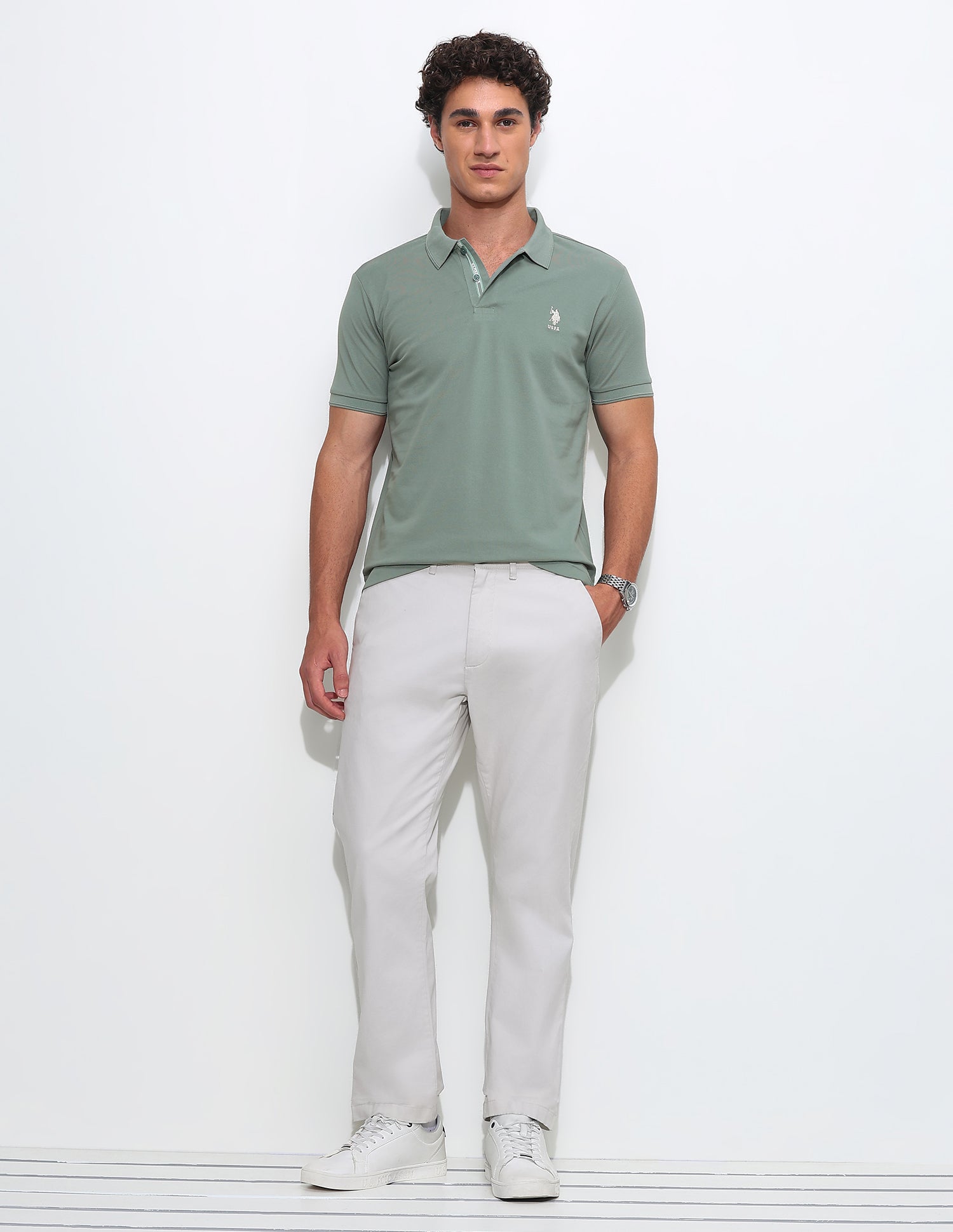 Solid Slim Fit Polo Shirt Green - U.S. Polo Assn. India | Large
