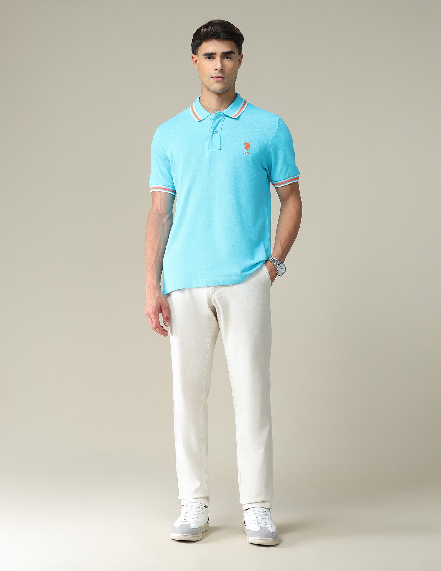 Tipped Collar Slim Fit Polo Shirt Turquoise - U.S. POLO ASSN. | Large