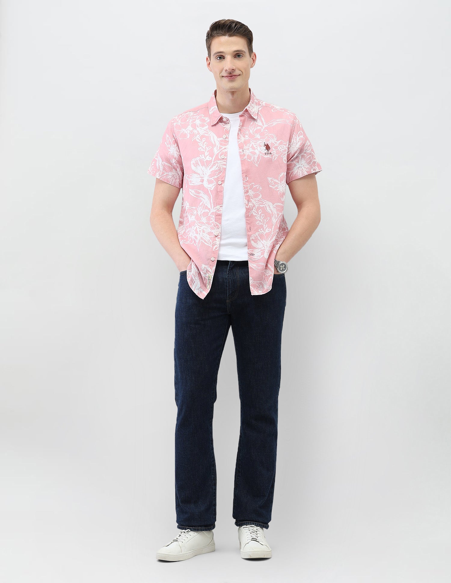 Motel On The Coast Regular Fit Shirt Light Red - U.S. Polo Assn. India | Large