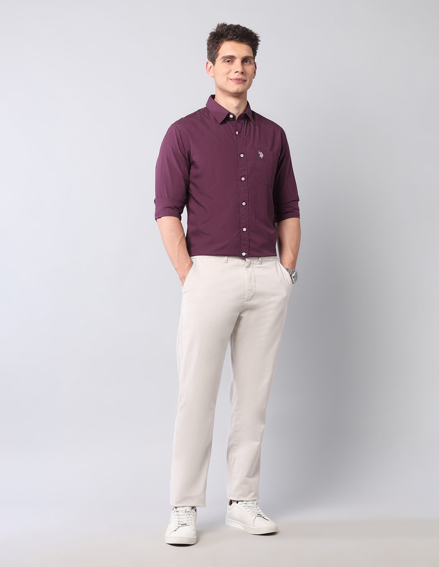 Pure Cotton Regular Fit Shirt Wine - U.S. Polo Assn. India | Large