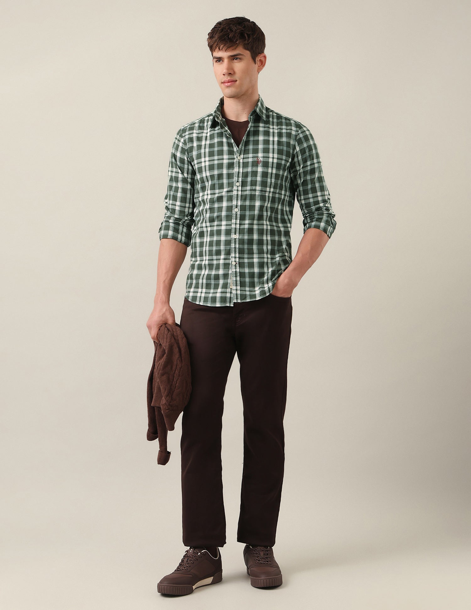 Regular Fit Tartan Checked Shirt Green - U.S. Polo Assn. India | Large