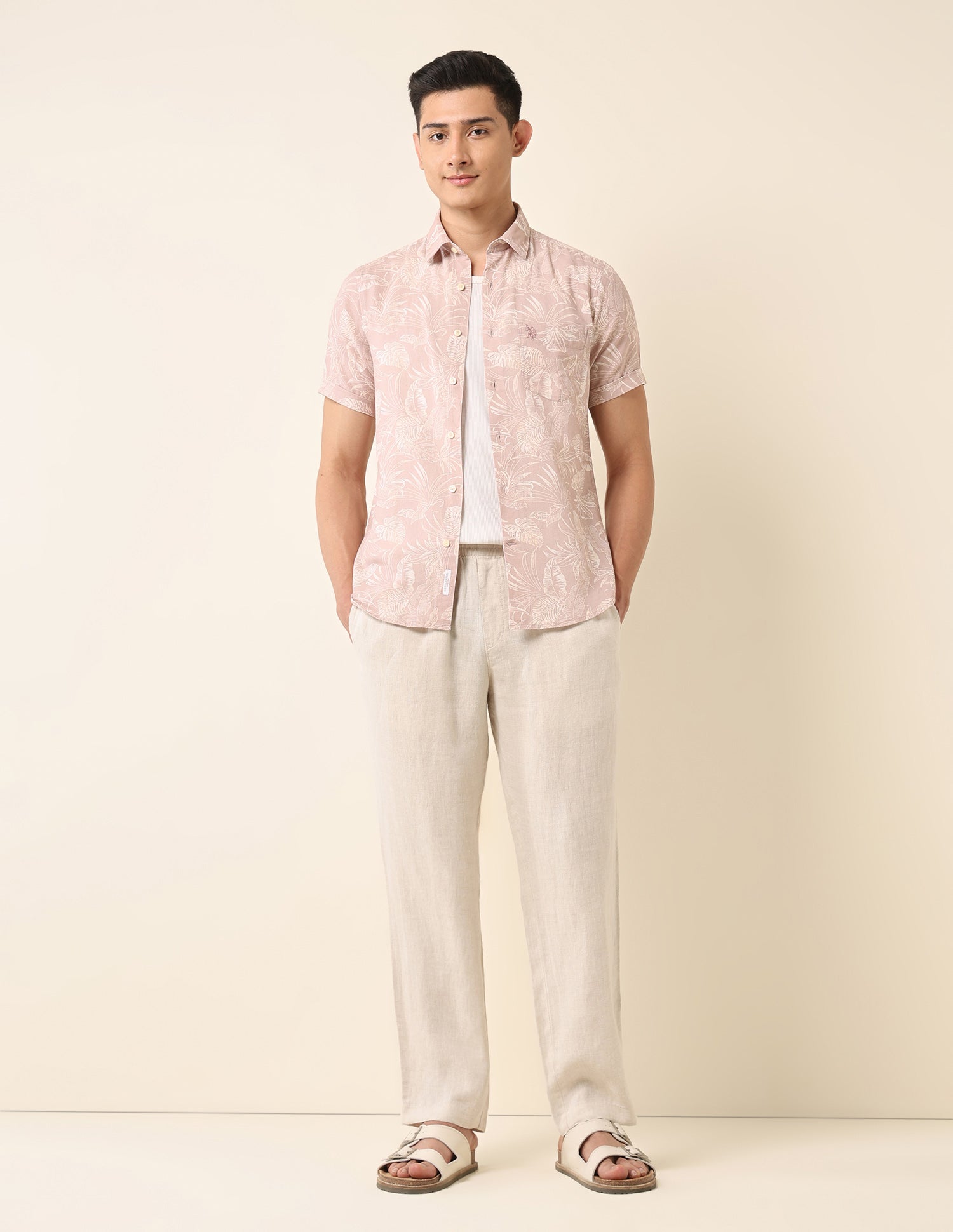 Tailored Fit Tropical Printed Shirt Peach - U.S. Polo Assn. India | Large