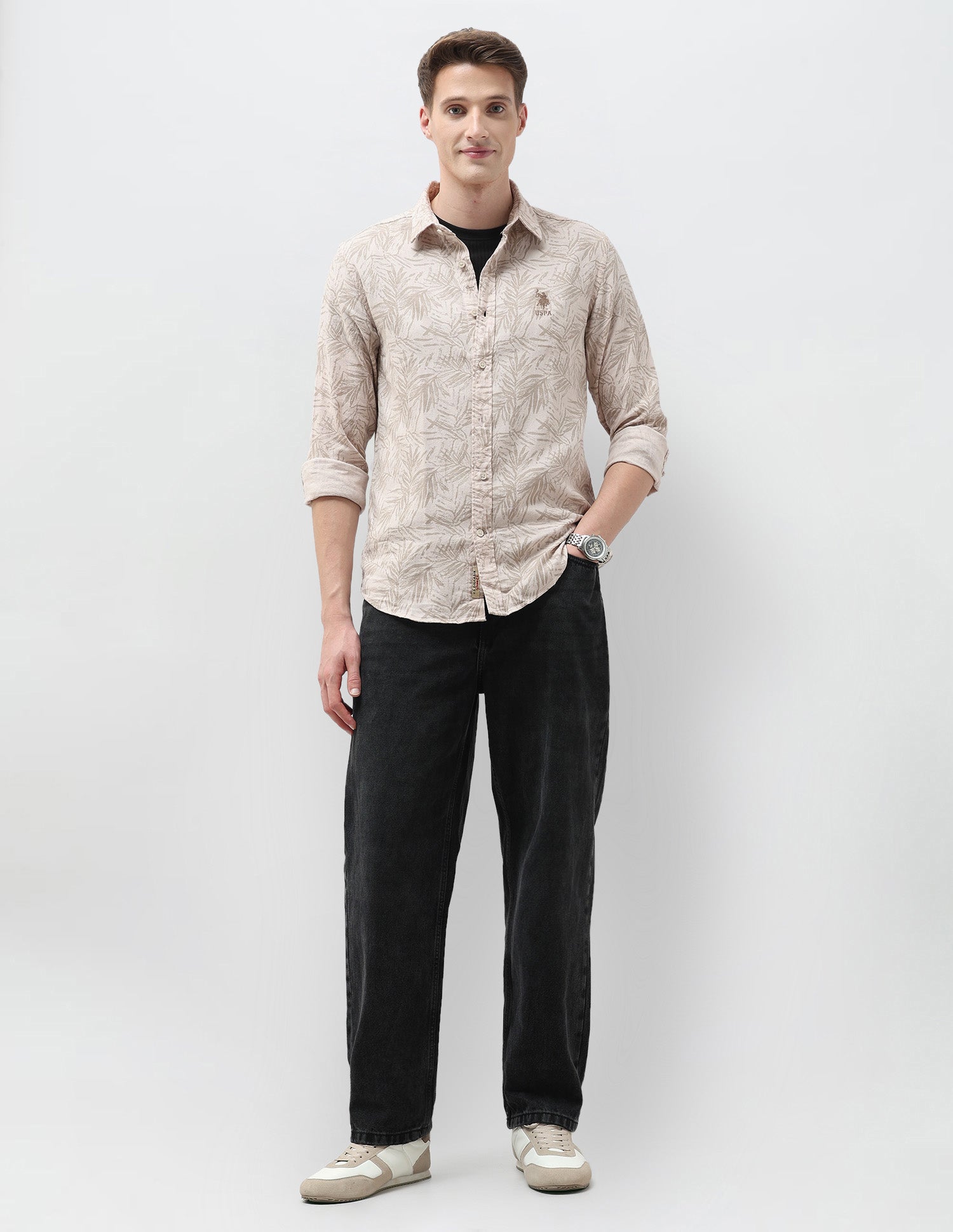 Tropical Printed Regular Fit Shirt Beige - U.S. Polo Assn. India | Large