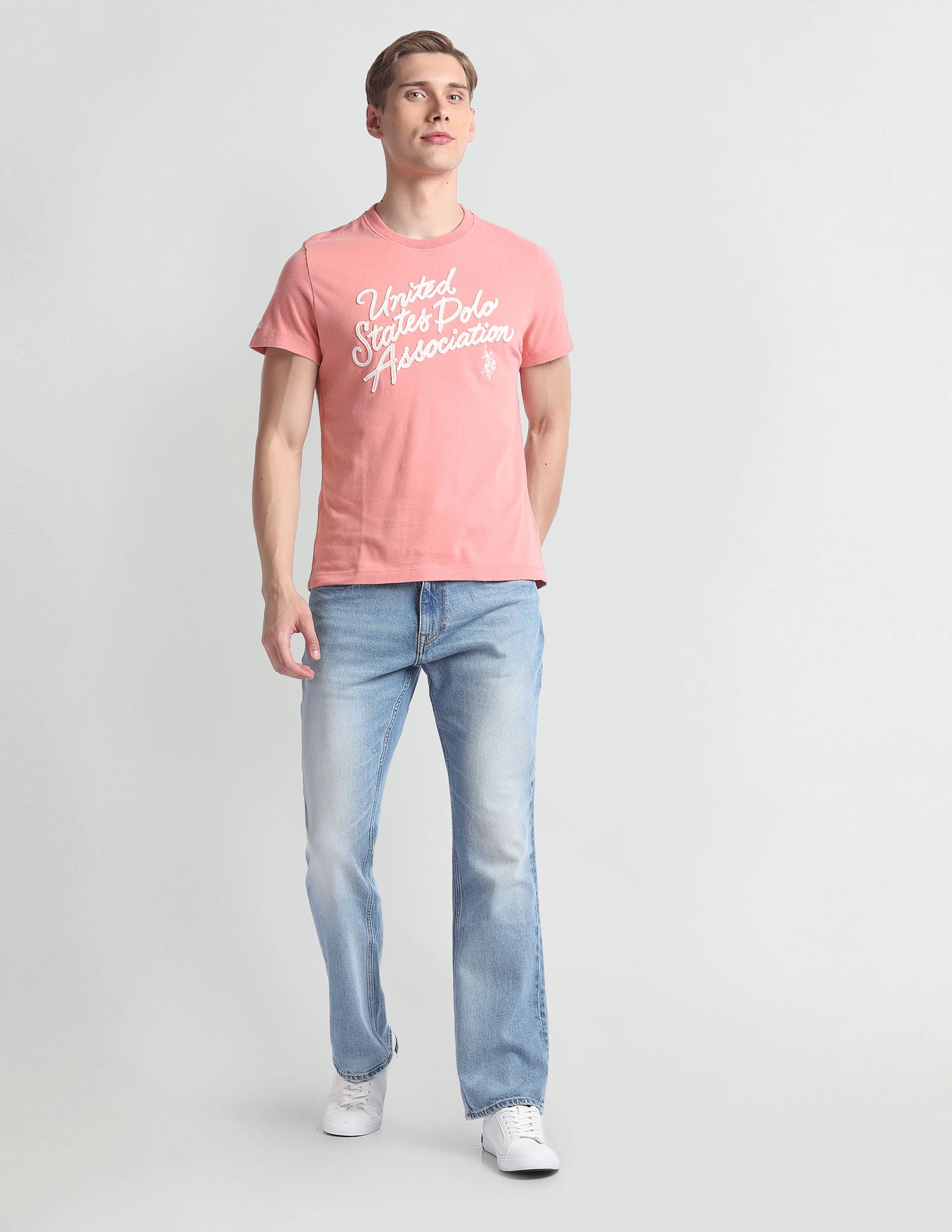 Crew Neck Brand Embroidered T-Shirt Pink - U.S. Polo Assn. India | Large