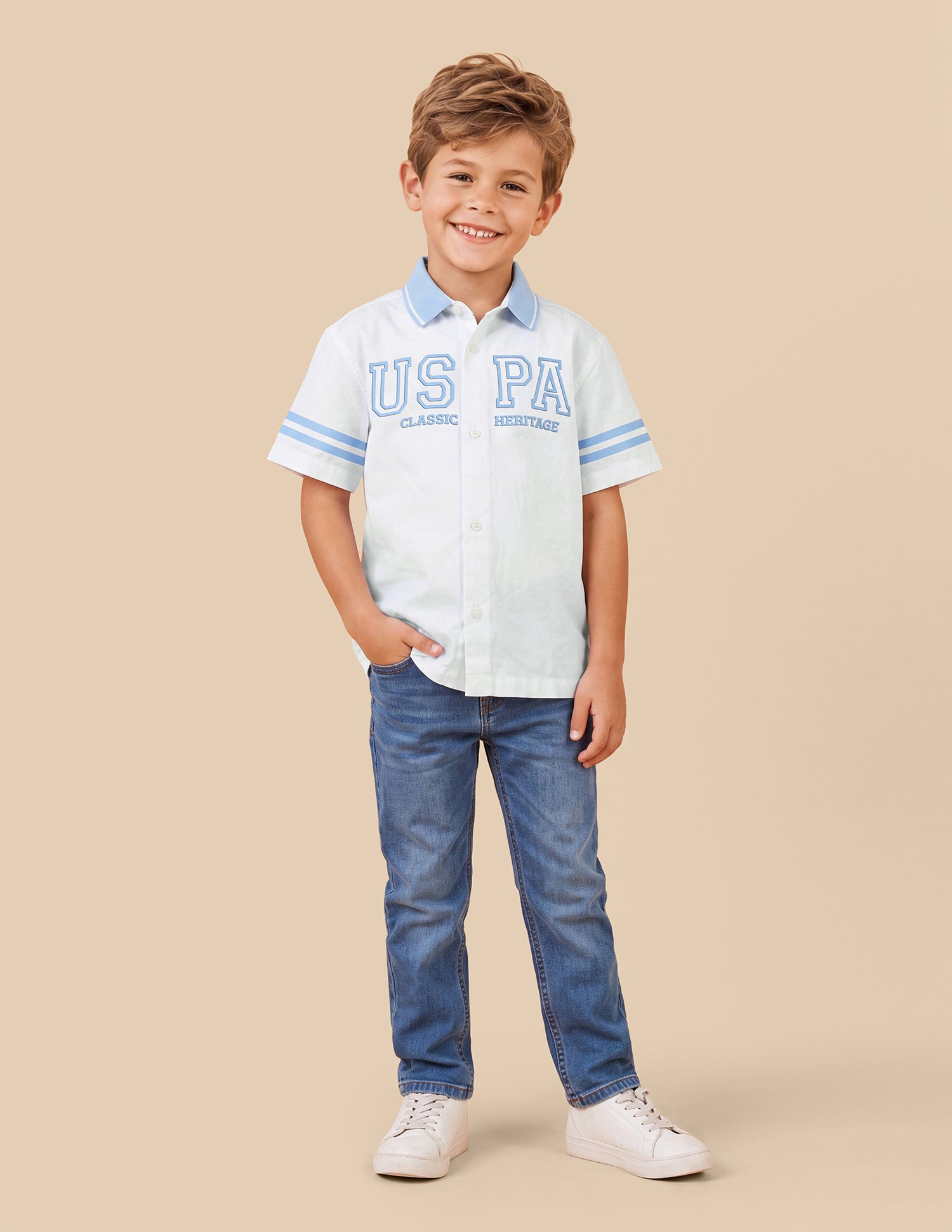 Brand Printed Boxy Fit Shirt White - U.S. Polo Assn. India | Large