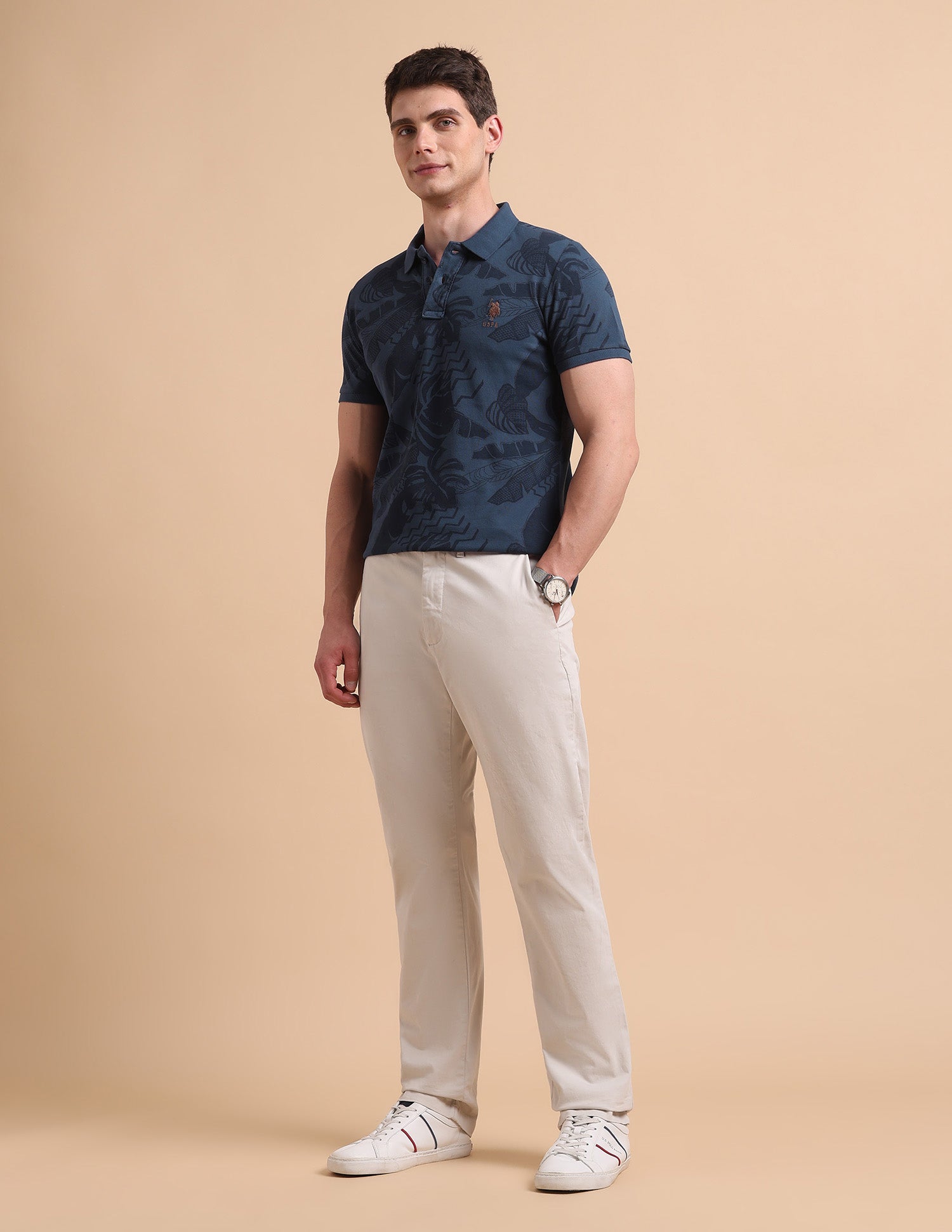 Tropical Printed Pure Cotton Polo Shirt Navy - U.S. POLO ASSN. | Large