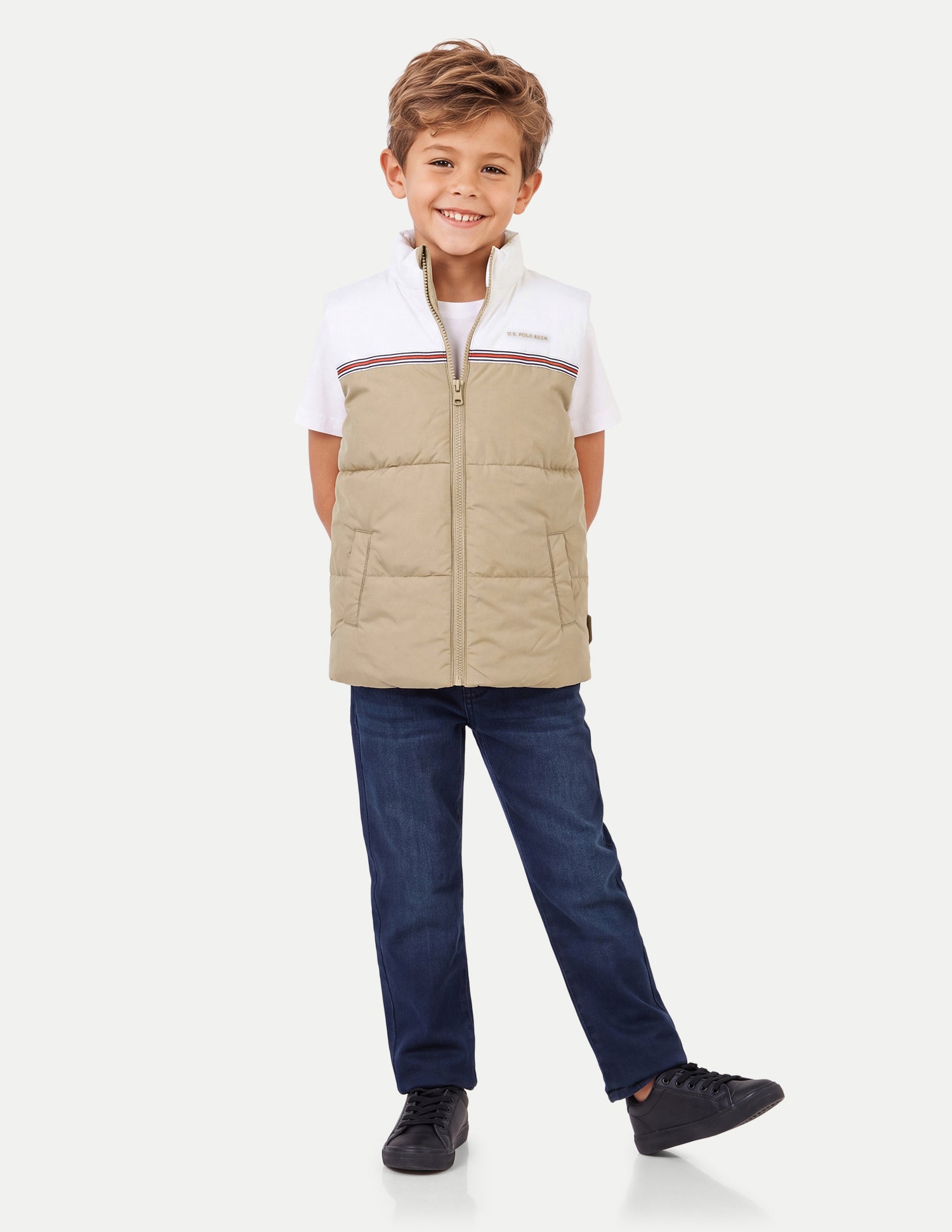 Colourblocked Regular Fit Puffer Jacket Beige - U.S. Polo Assn. India | Large