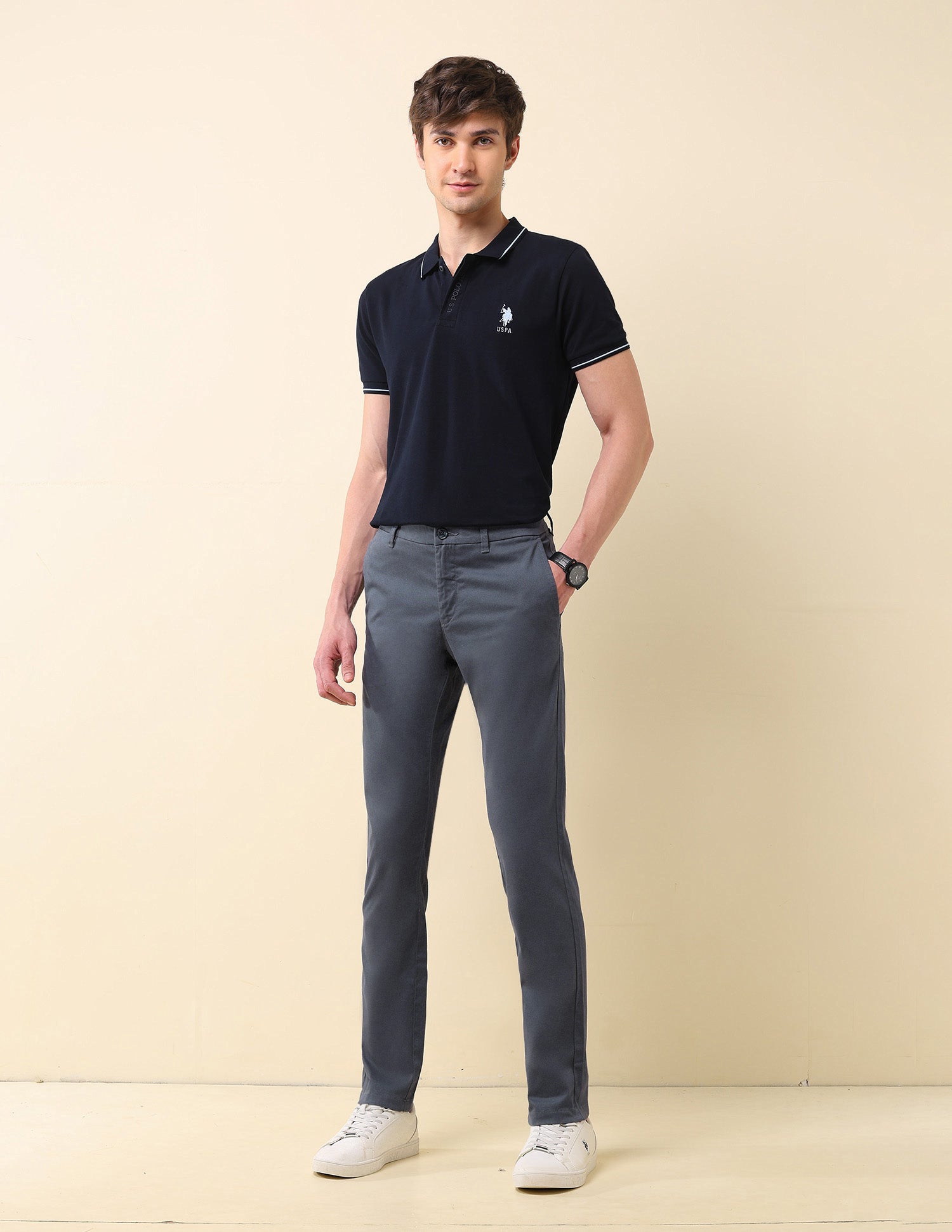 Denver Slim Fit Twill Trousers Blue - U.S. Polo Assn. India | Large