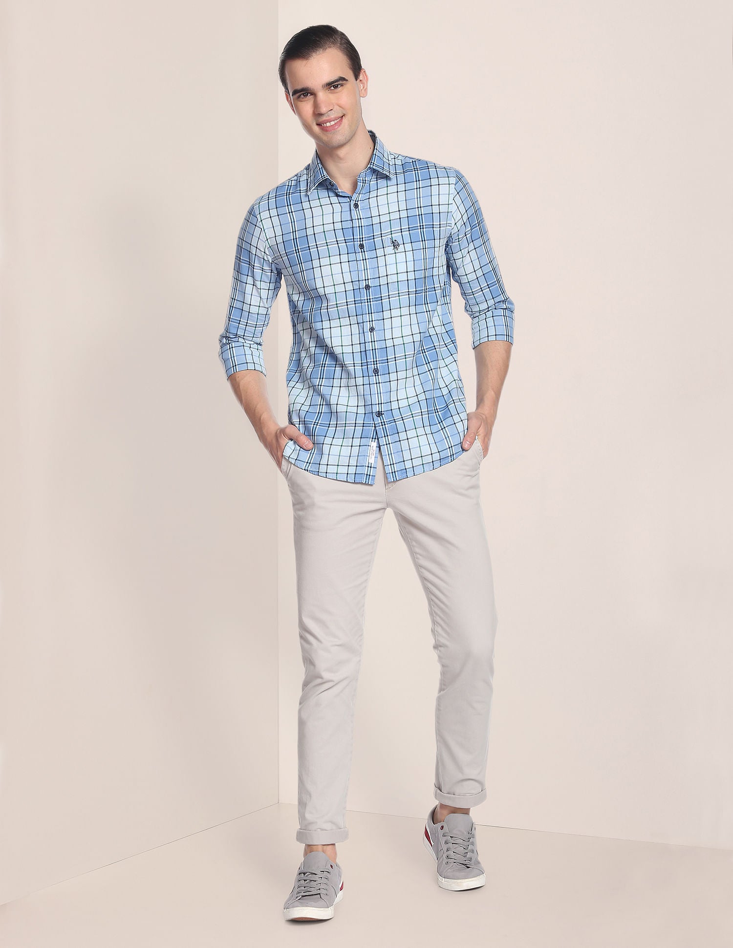 Plaid Check Twill Casual Shirt Blue - U.S. Polo Assn. India | Large