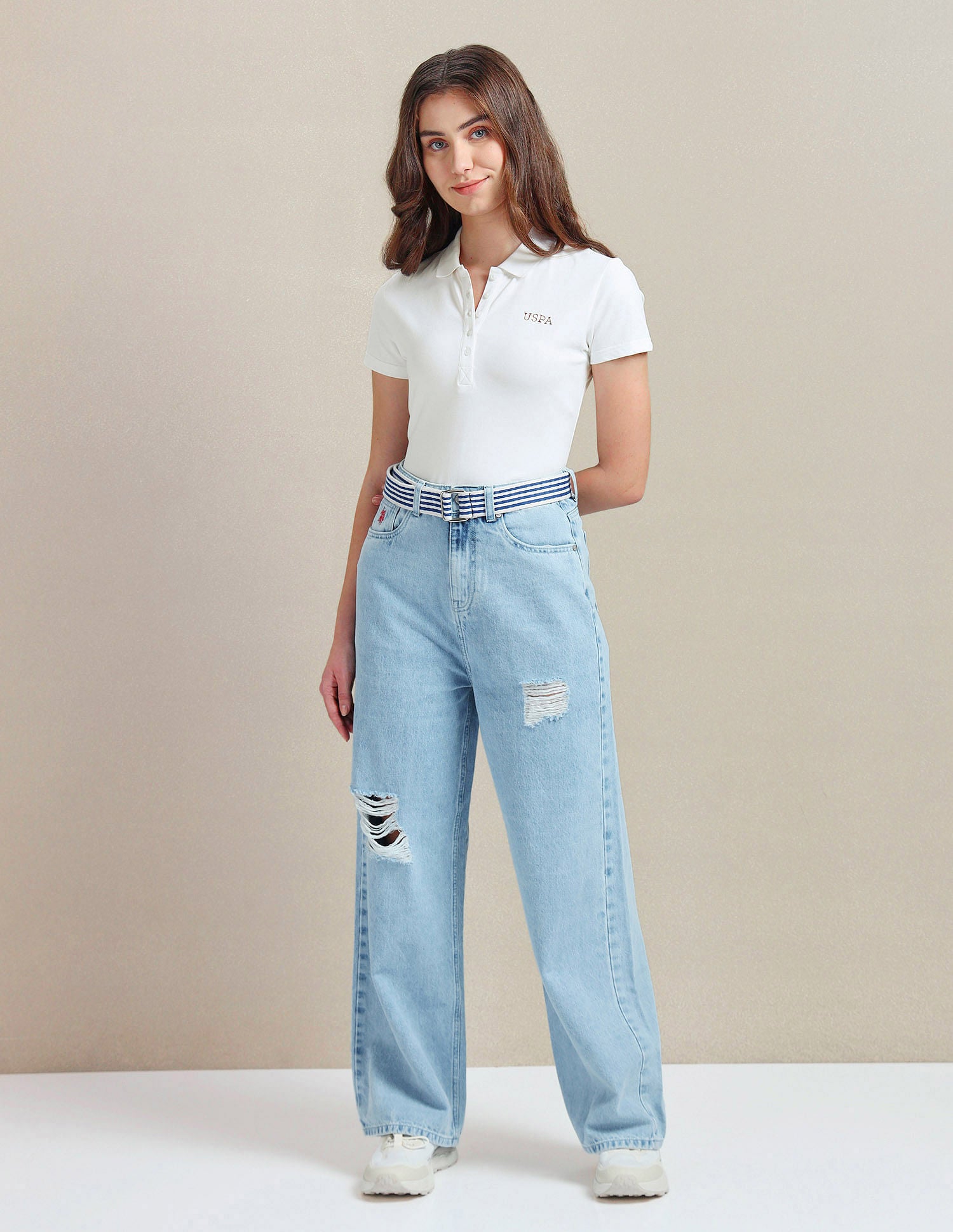 Rice Stitch Logo Polo Shirt White - U.S. POLO ASSN. | Large