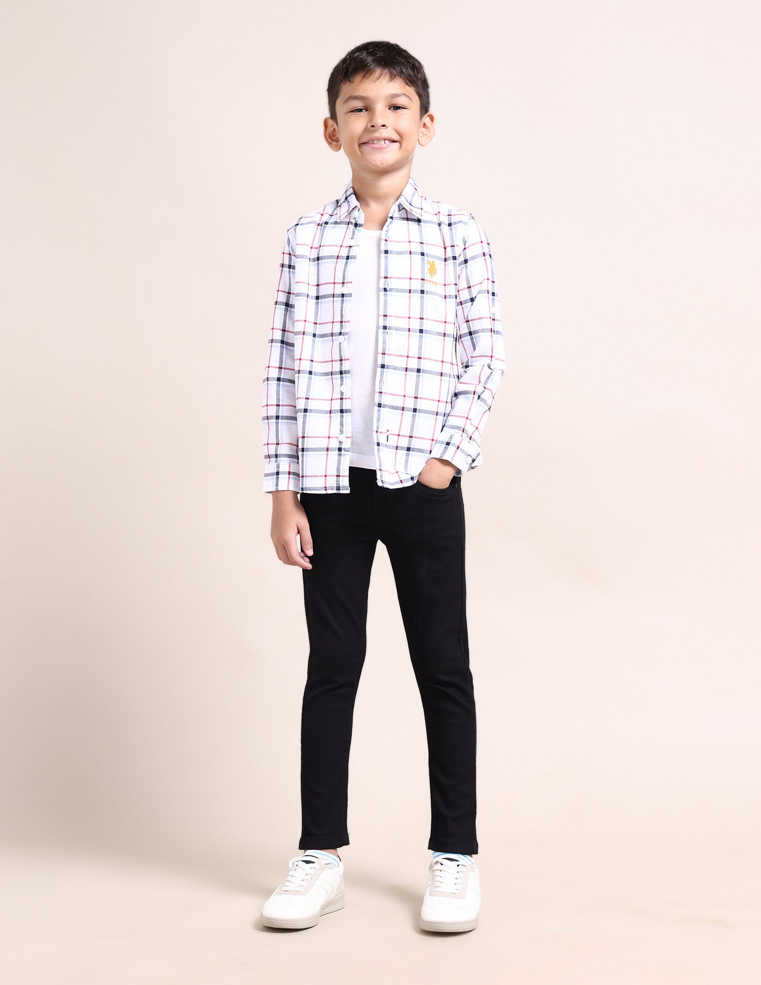 Boys Tartan Check Cotton Shirt White - U.S. Polo Assn. India | Large