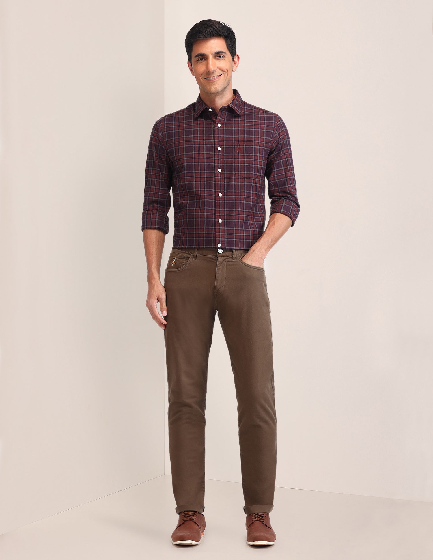 Plaid Checked Twill Shirt Maroon - U.S. Polo Assn. India | Large