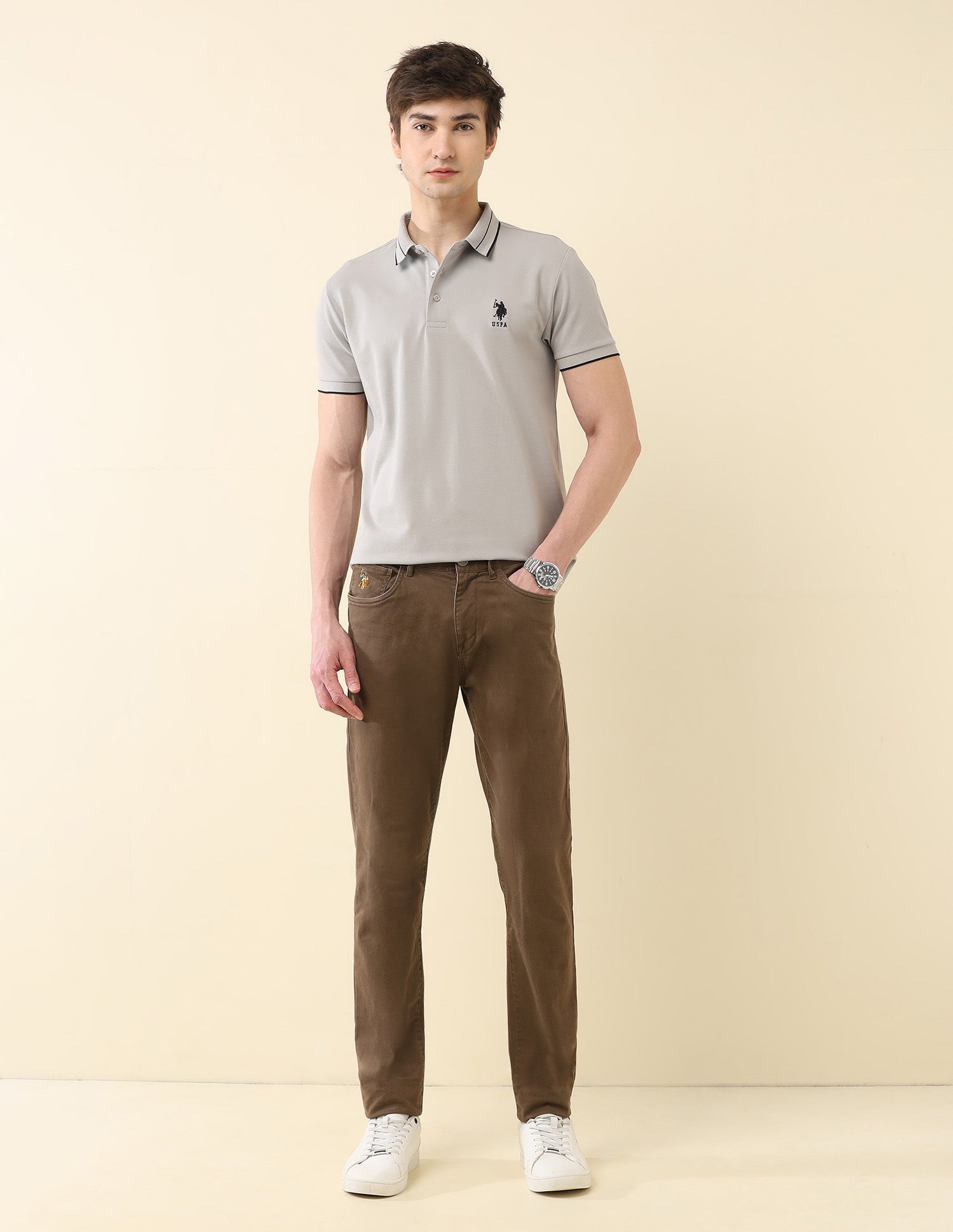 Solid Slim Fit Modern Monochrome Polo Shirt Grey - U.S. Polo Assn. India | Large
