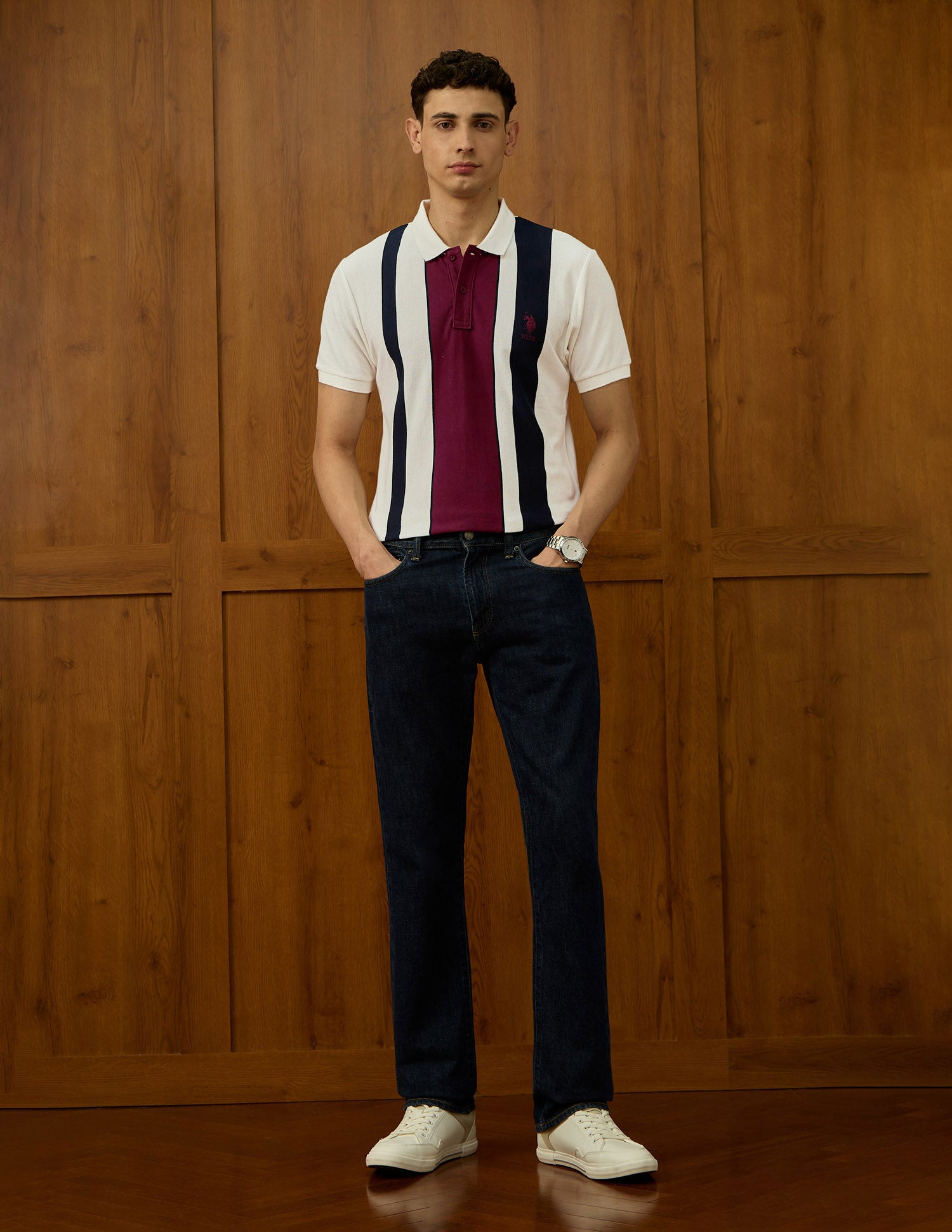 Colorblocked Varsity Theatre Polo Shirt Off White - U.S. POLO ASSN. | Large