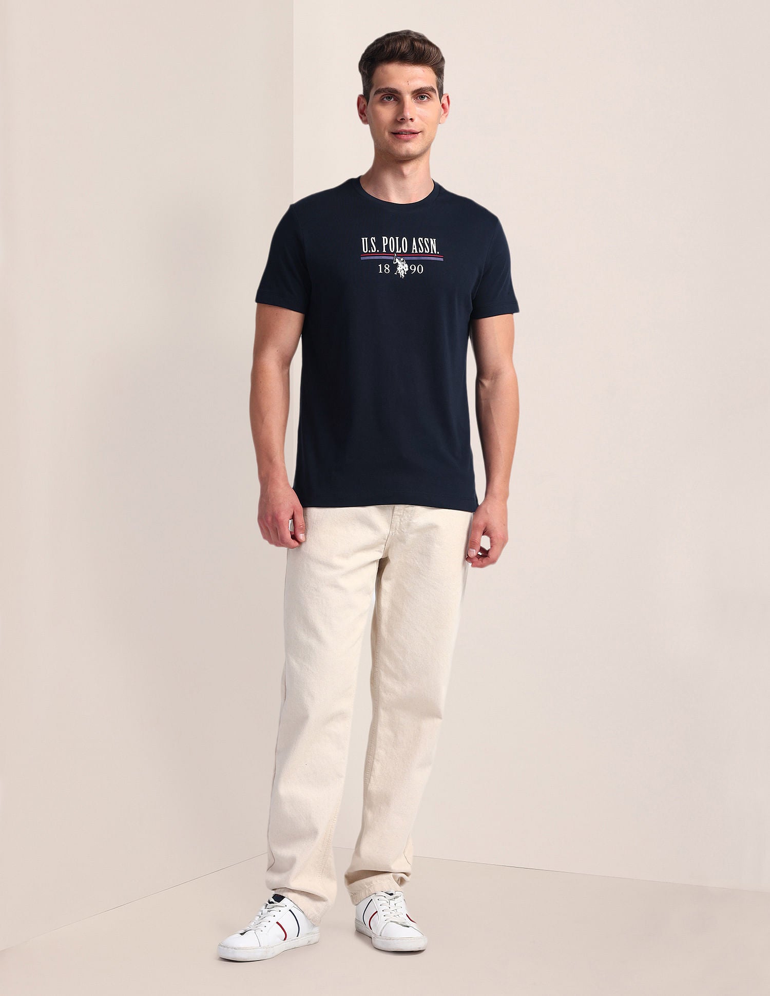 Brand Print Slim Fit T-Shirt Navy - U.S. Polo Assn. India | Large