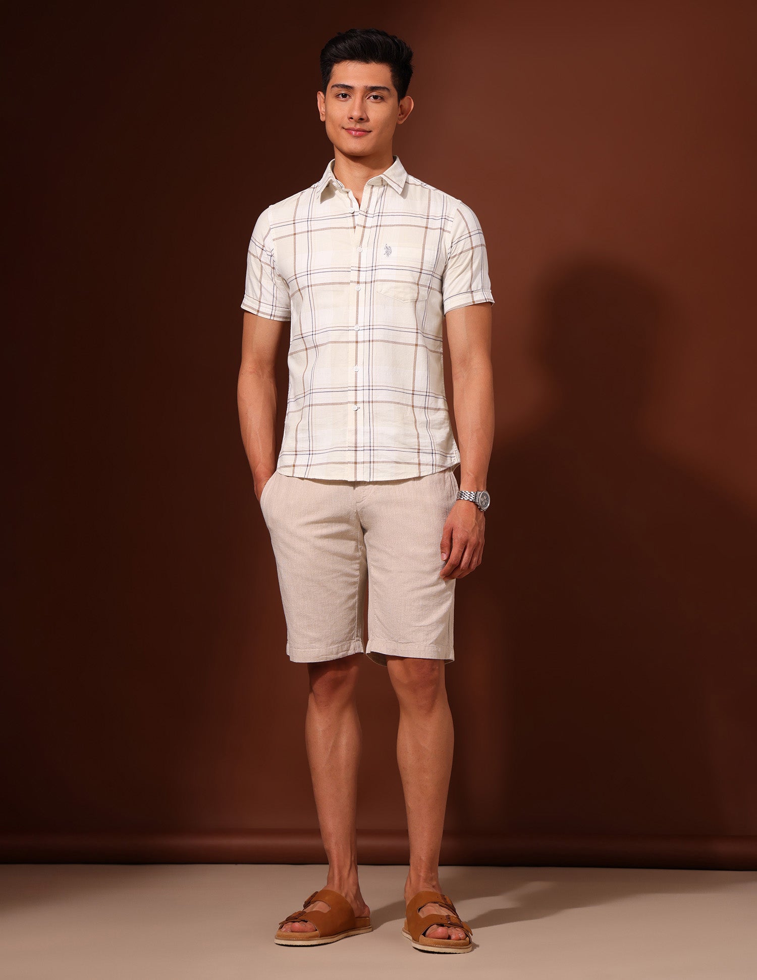 Grid Tattersall Checked Pure Cotton Shirt Ecru - U.S. Polo Assn. India | Large