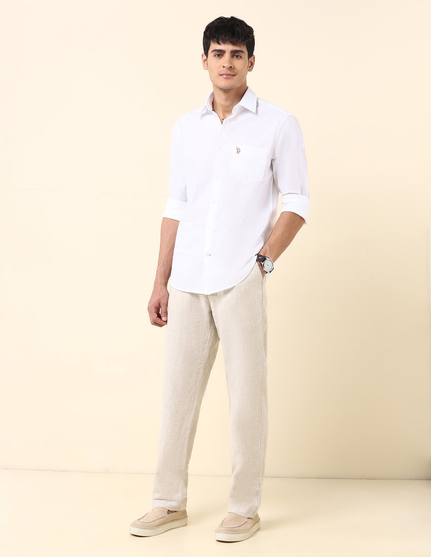 Solid Tailored Fit Twill Shirt White - U.S. Polo Assn. India | Large