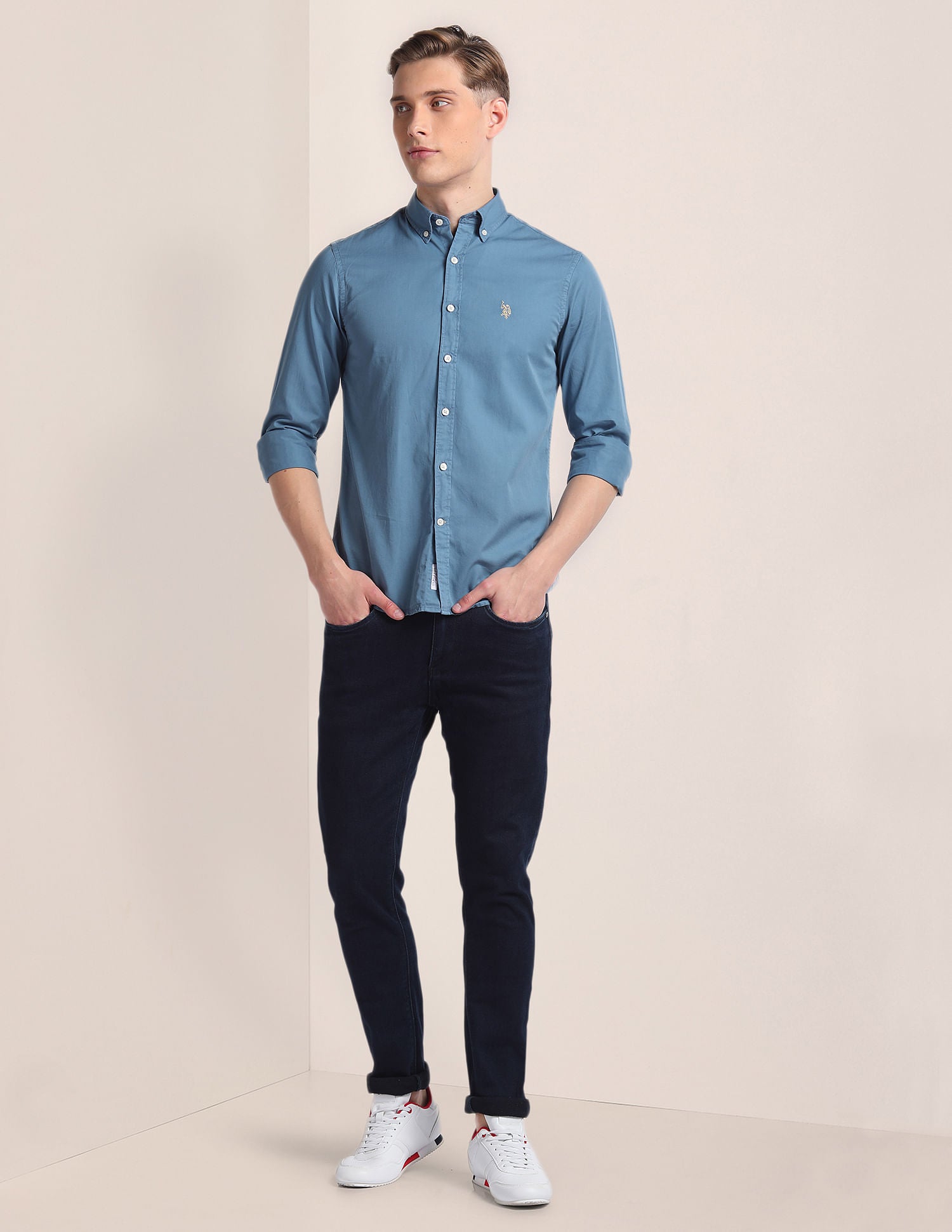Premium Cotton Solid Shirt Blue - U.S. Polo Assn. India | Large