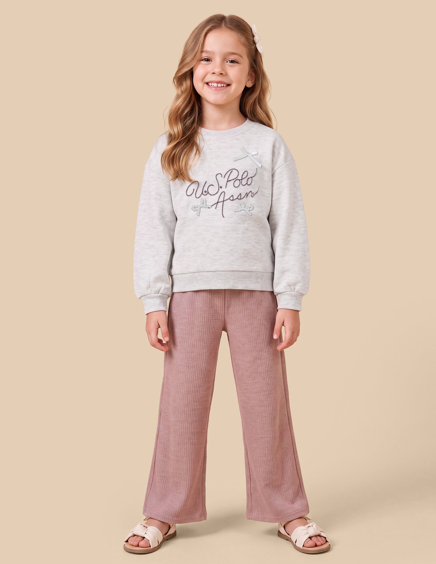 Brand Embroidered Relaxed Fit Sweatshirt Light Grey Melang - U.S. Polo Assn. India | Large