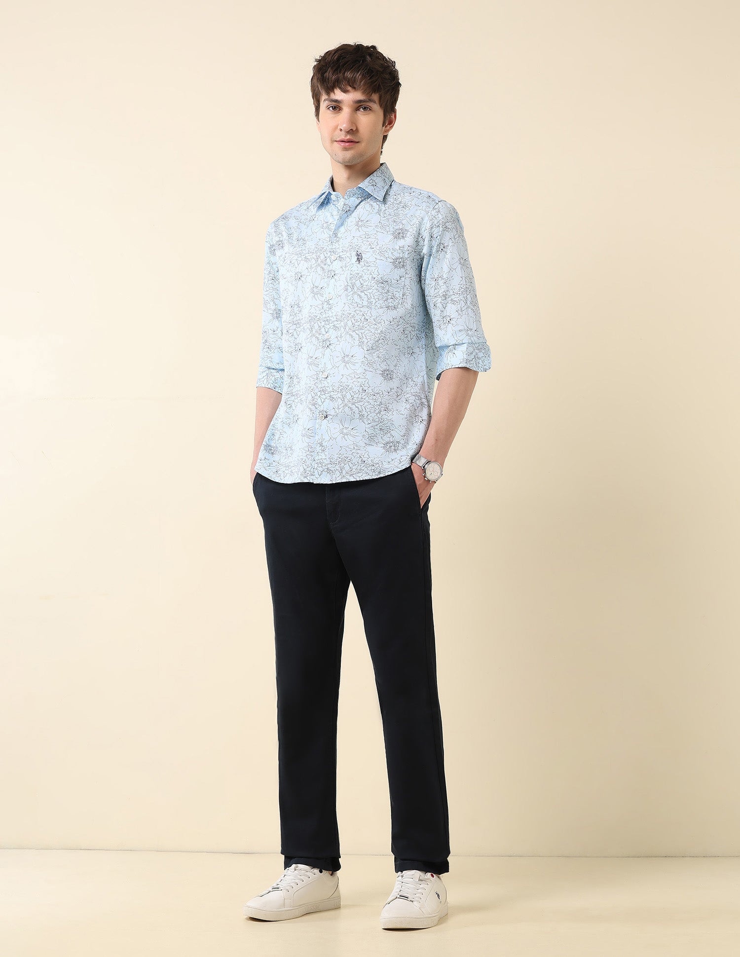Floral Printed Satin Shirt Light Grey - U.S. Polo Assn. India | Large