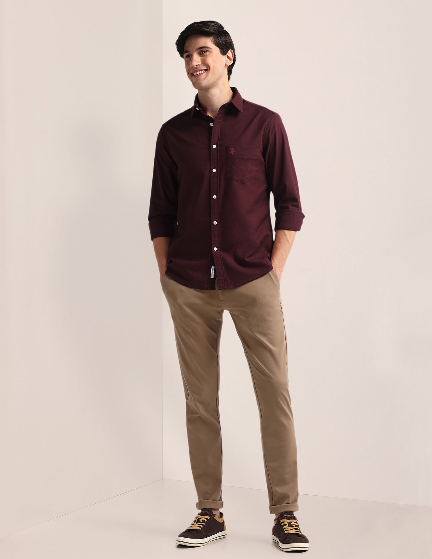 Tailored Fit Solid Shirt Maroon - U.S. Polo Assn. India | Large