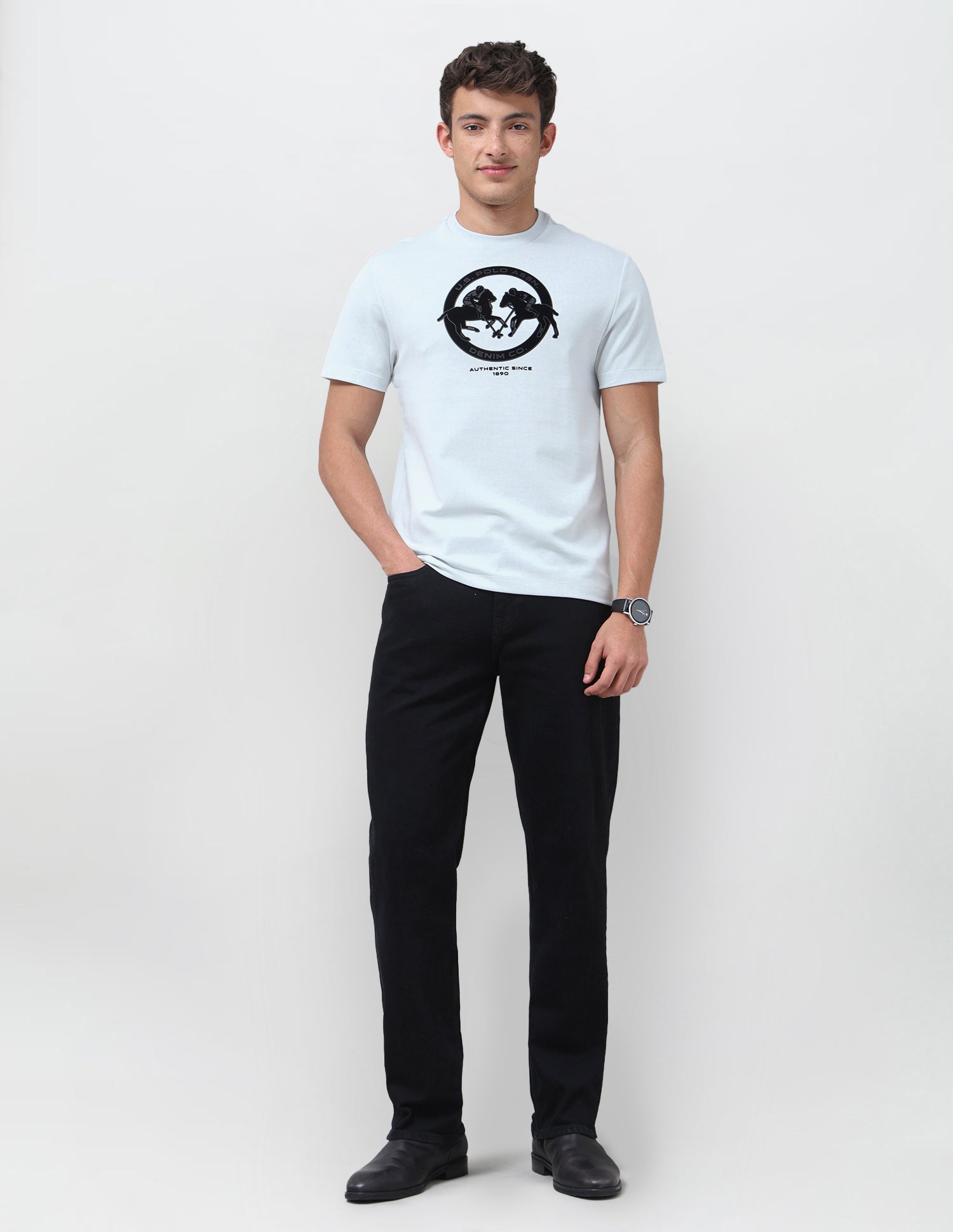 Graphic Brand Printed Slim Fit T-Shirt Light Blue - U.S. Polo Assn. India | Large