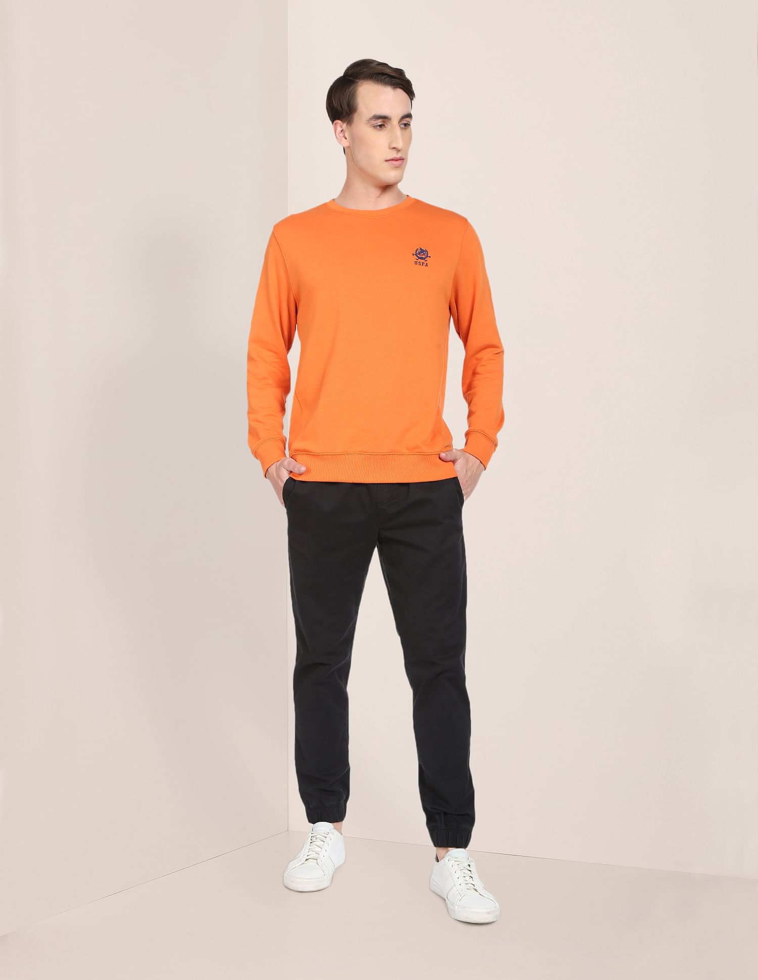 Crew Neck Solid Sweatshirt Orange - U.S. POLO ASSN. | Large
