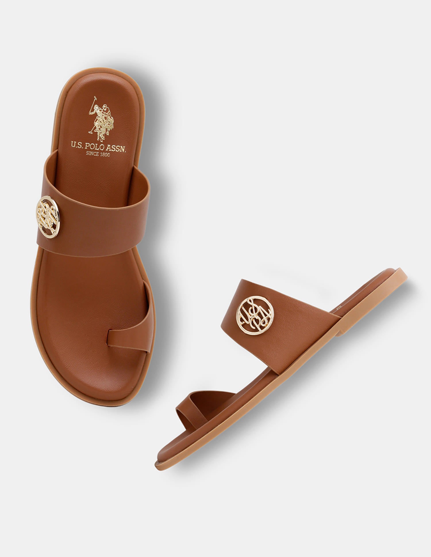Women Slip On Astrel Sandals with Gold Hardware Tan - U.S. Polo Assn. India | Large