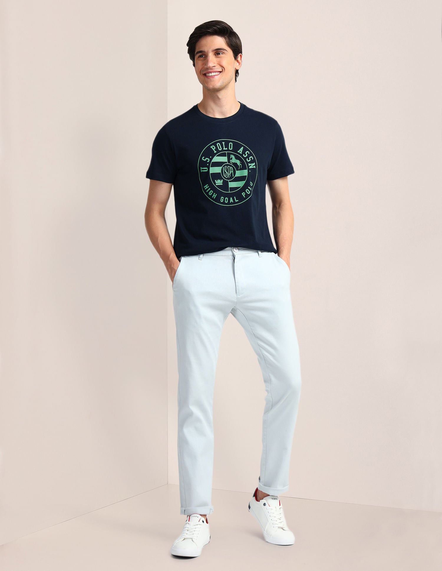 Brand Print Slim Fit T-Shirt Navy - U.S. Polo Assn. India | Large