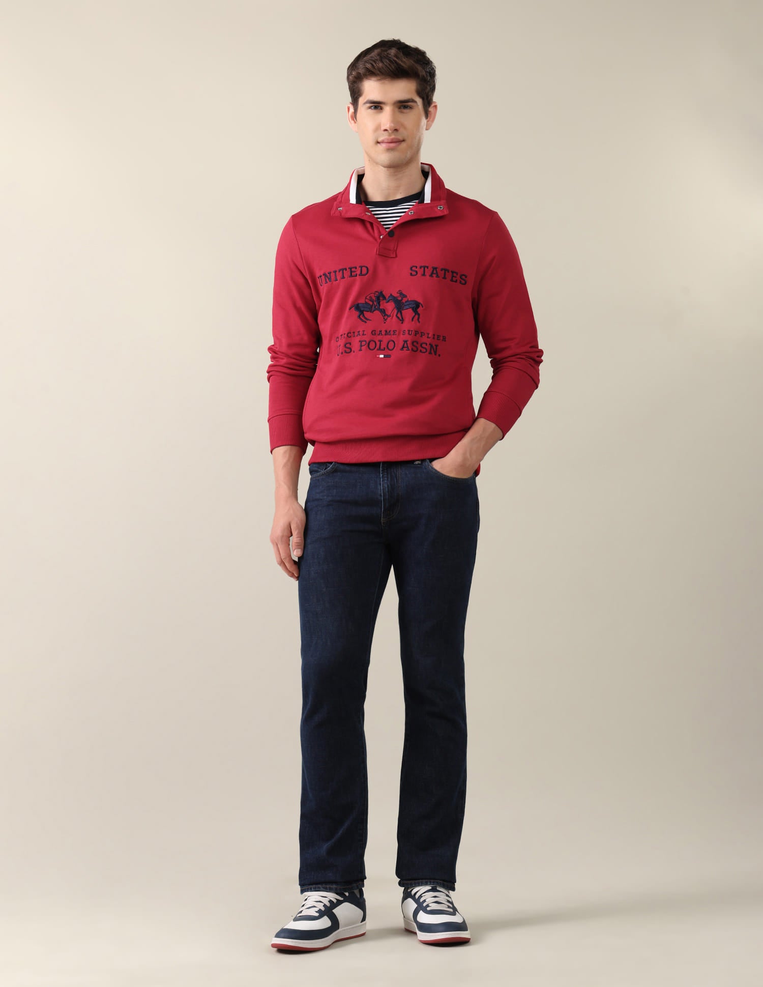 Brand Printed Regular Fit Sweatshirt Red - U.S. Polo Assn. India | Large