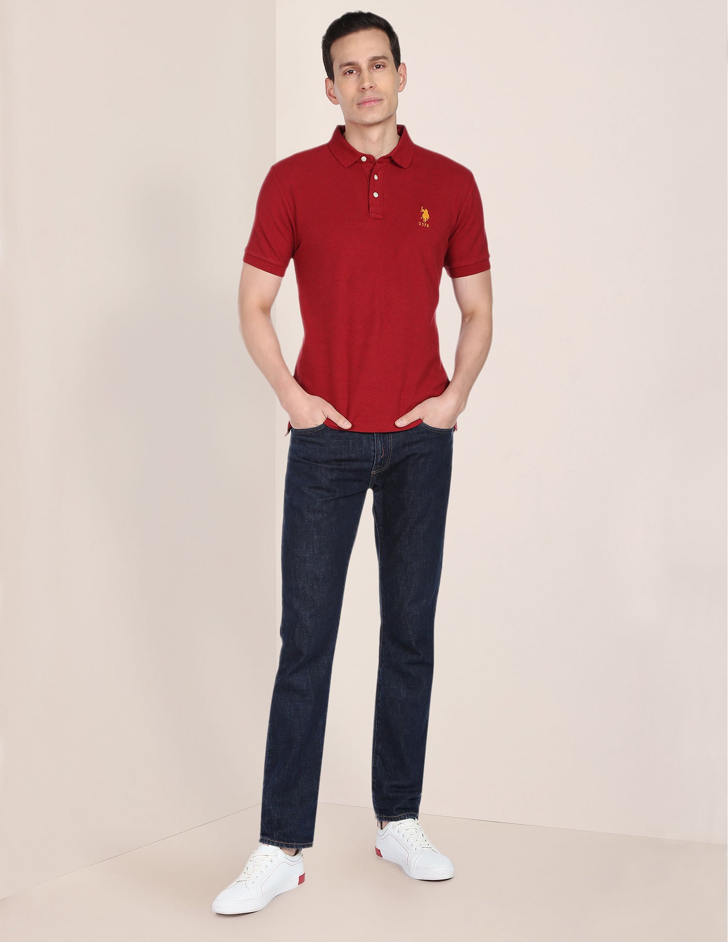 Heathered Cotton Polo Shirt Maroon - U.S. Polo Assn. India | Large