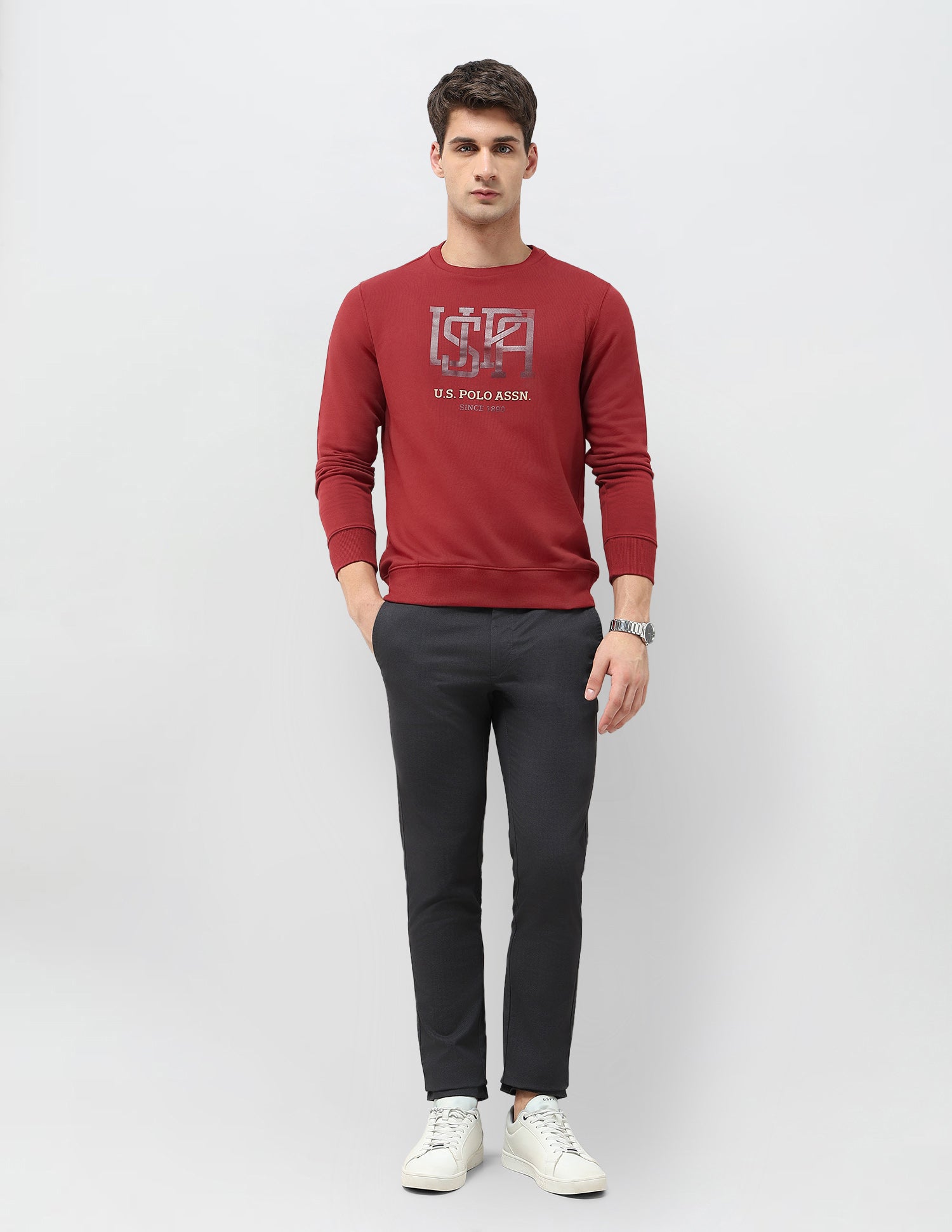 Brand Printed Regular Fit Sweatshirt Dark Red - U.S. POLO ASSN. | Large