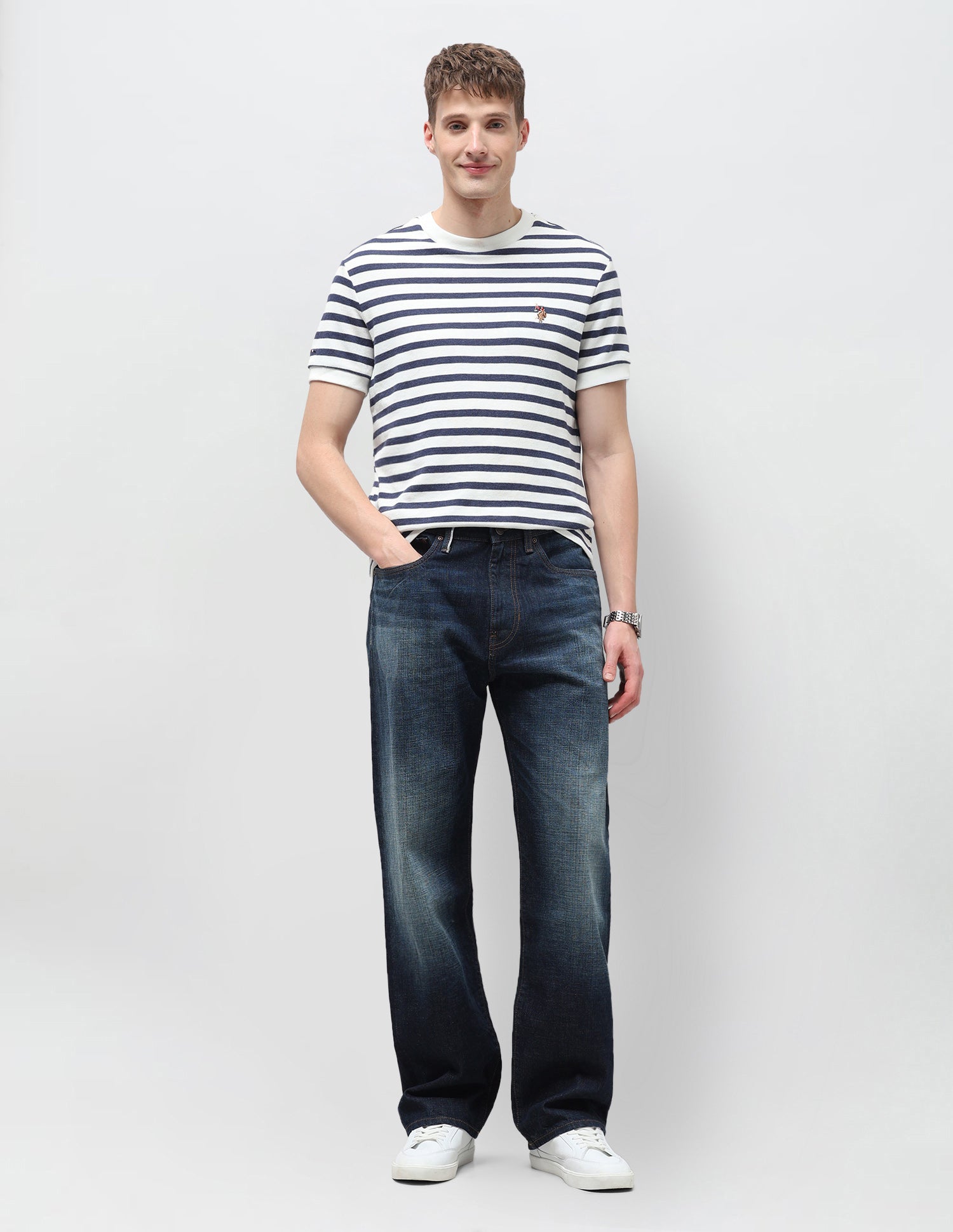 Harold Slim Straight Fit Blue Jeans Tinted Blue - U.S. Polo Assn. India | Large