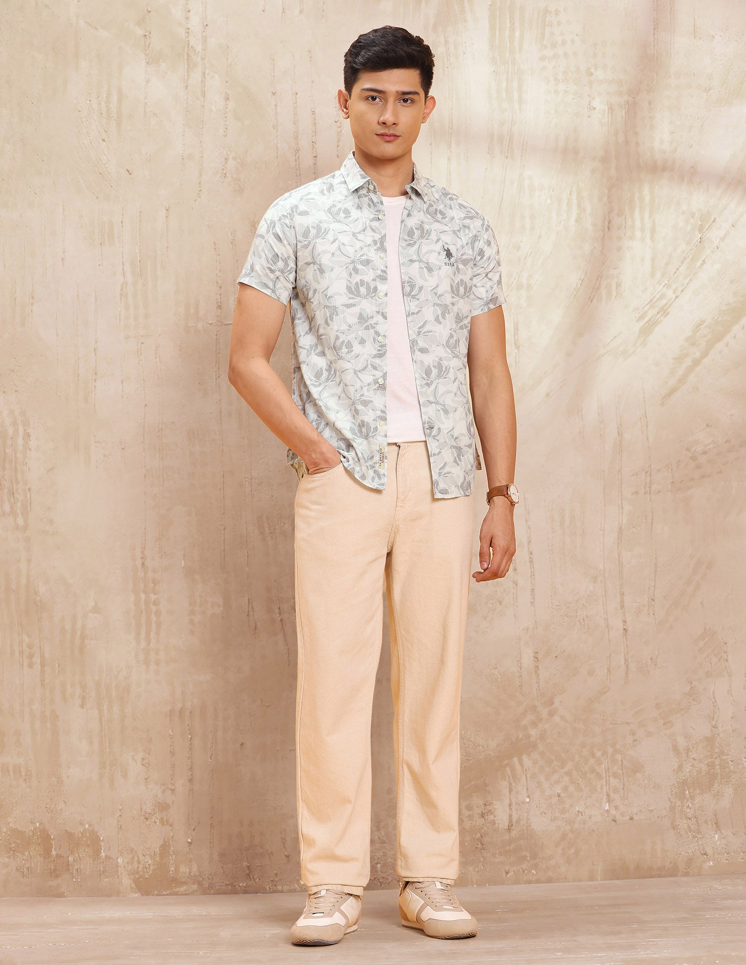 Floral Printed Slim Fit Shirt Light Grey - U.S. POLO ASSN. | Large