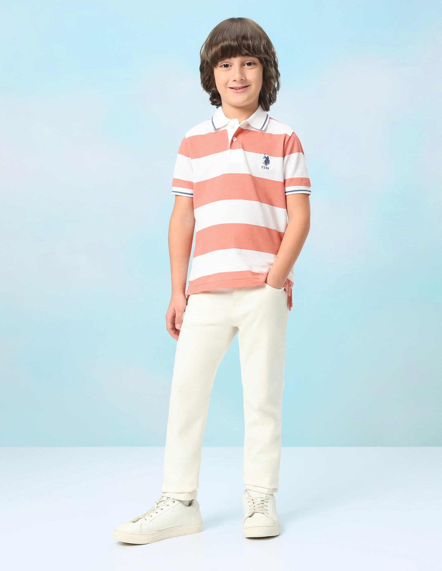 Horizontal Striped Regular Fit Polo Shirt Orange - U.S. Polo Assn. India | Large