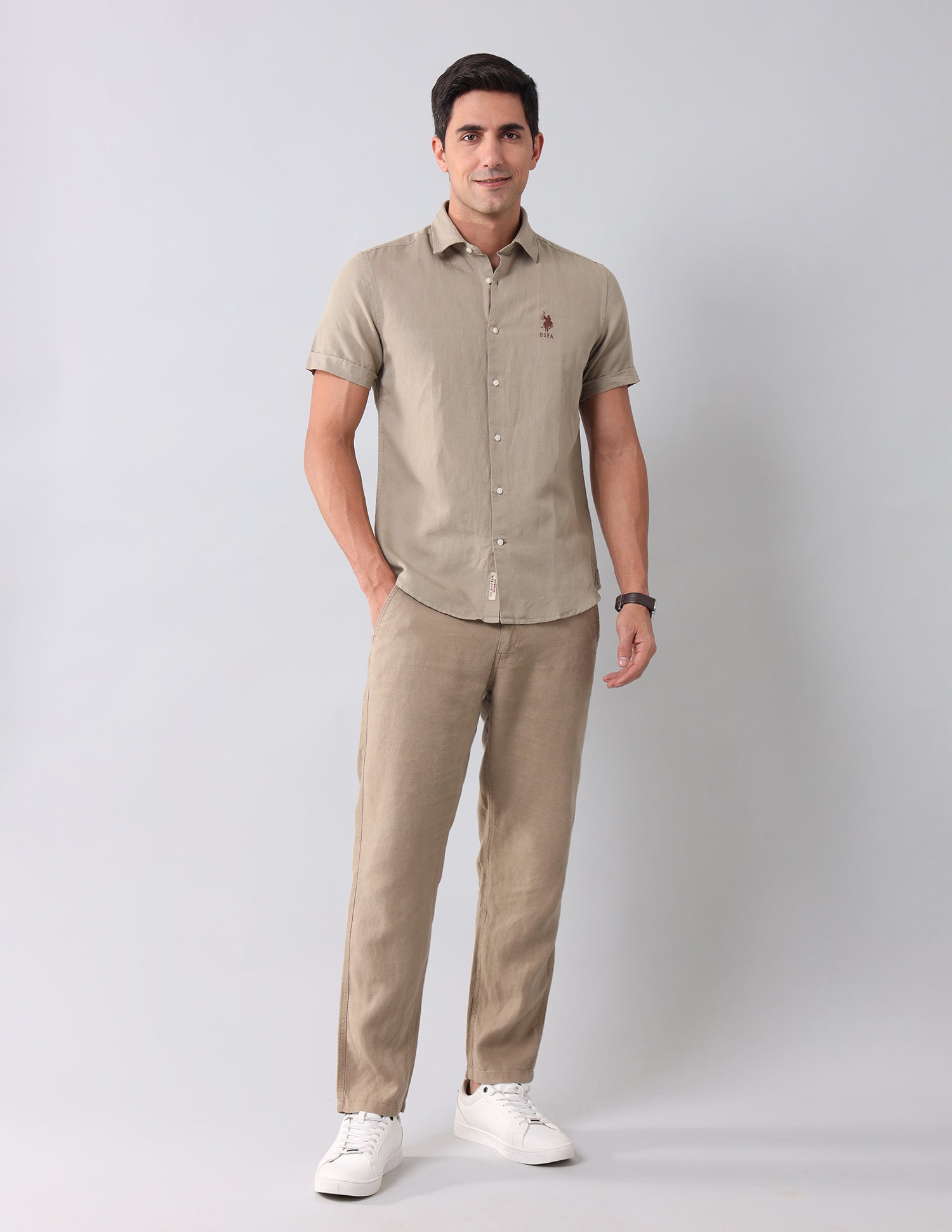Regular Fit Solid Shirt Khaki - U.S. Polo Assn. India | Large
