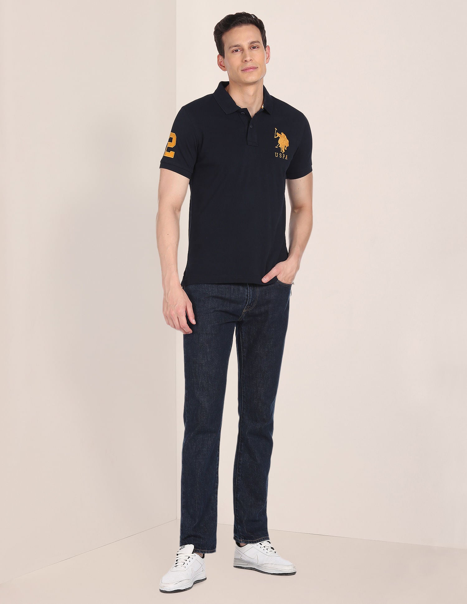 Compact Cotton Logo Polo Shirt Navy - U.S. POLO ASSN. | Large