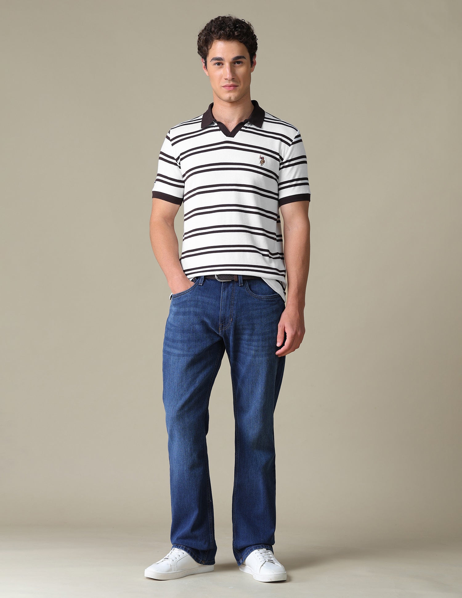 Horizontal Striped Regular Fit Polo Shirt Dark Brown - U.S. Polo Assn. India | Large