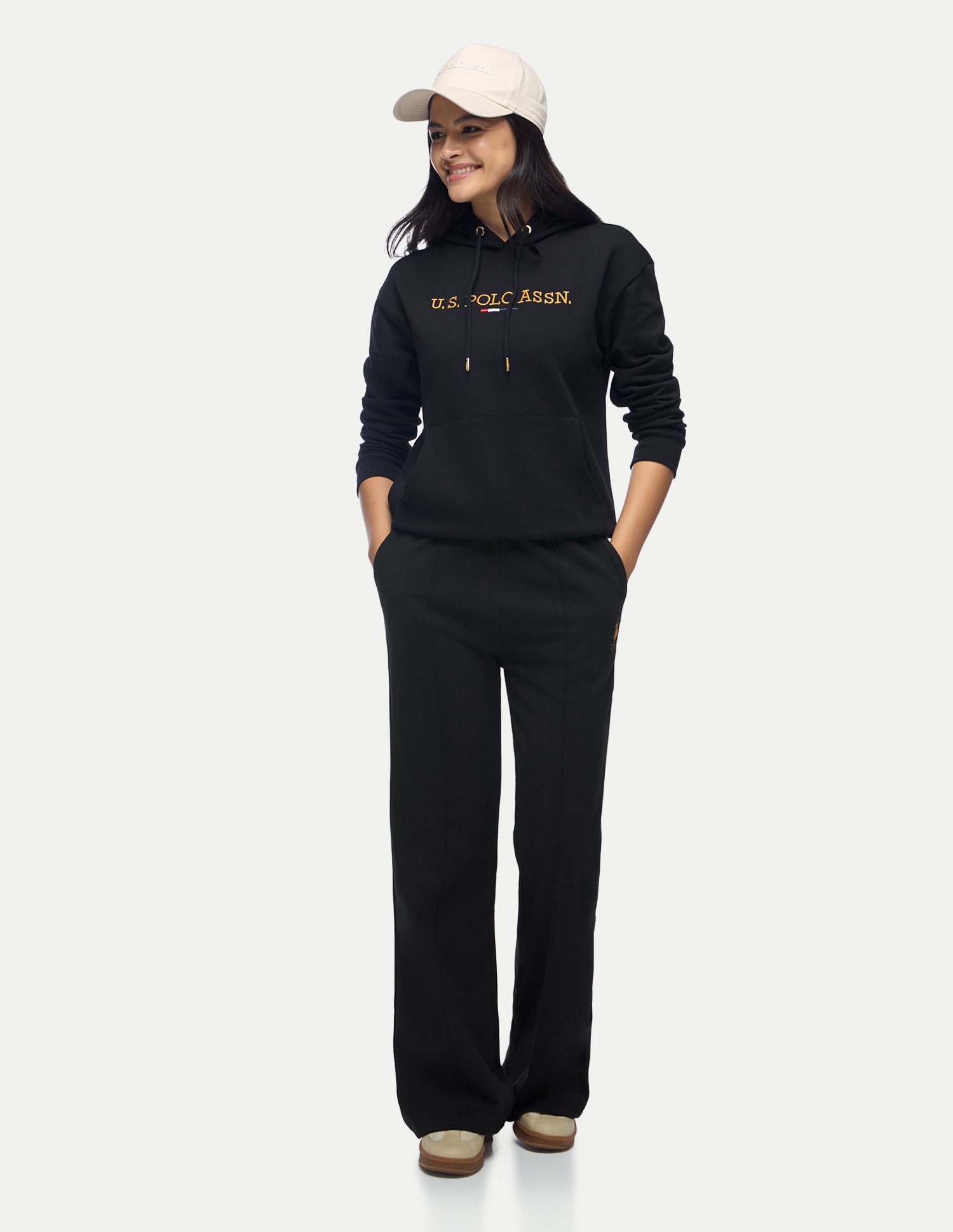 High Rise Fitted Flared Trousers Black - U.S. Polo Assn. India | Large