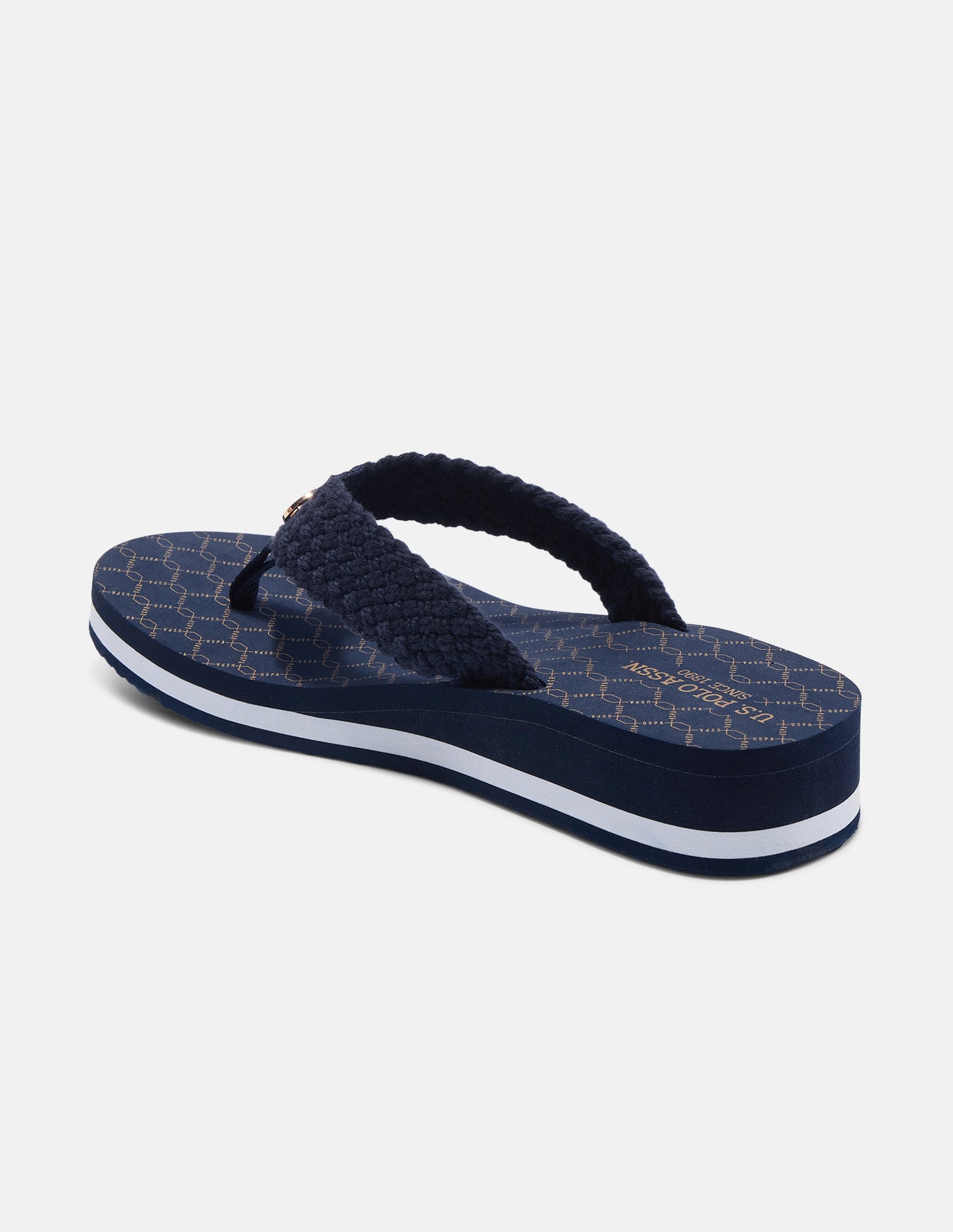 Herit Brand Printed V-Strap Wedge Sandals Navy - U.S. Polo Assn. India | Large