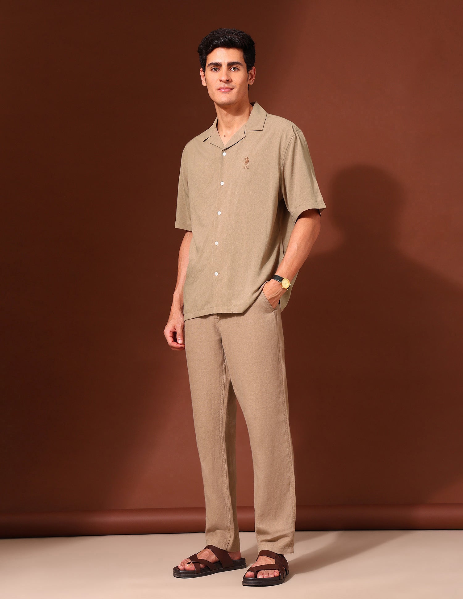 Tailored Fit Poplin Shirt Brown - U.S. POLO ASSN. | Large