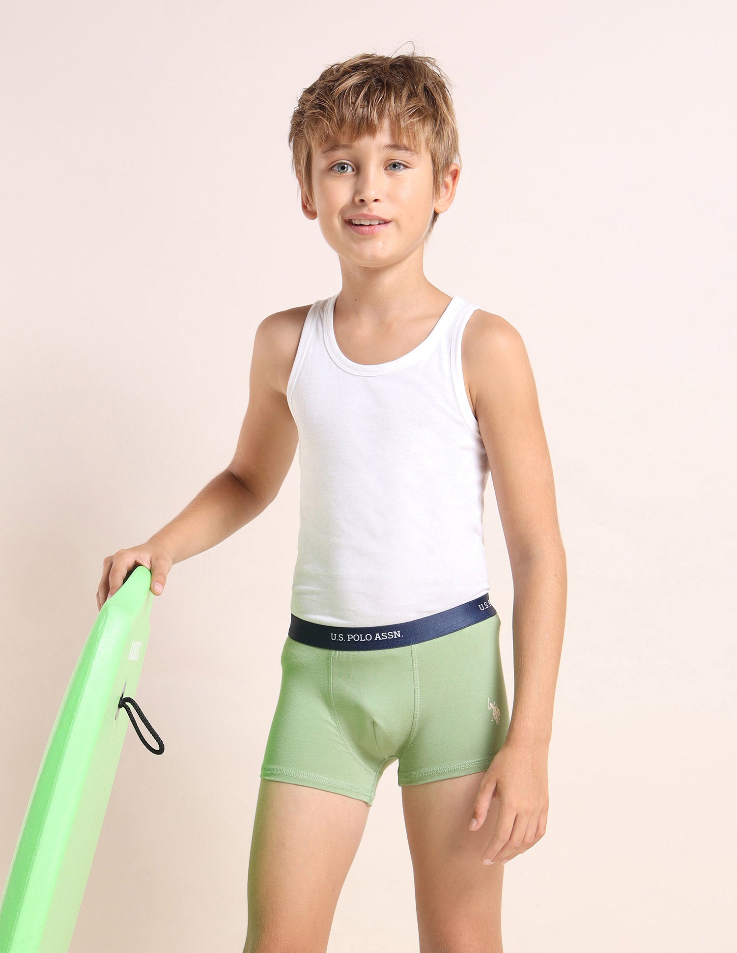 Boys Mid Rise Cotton Spandex Trunks - Pack Of 3 Grey, Blue and Green - U.S. POLO ASSN. | Large