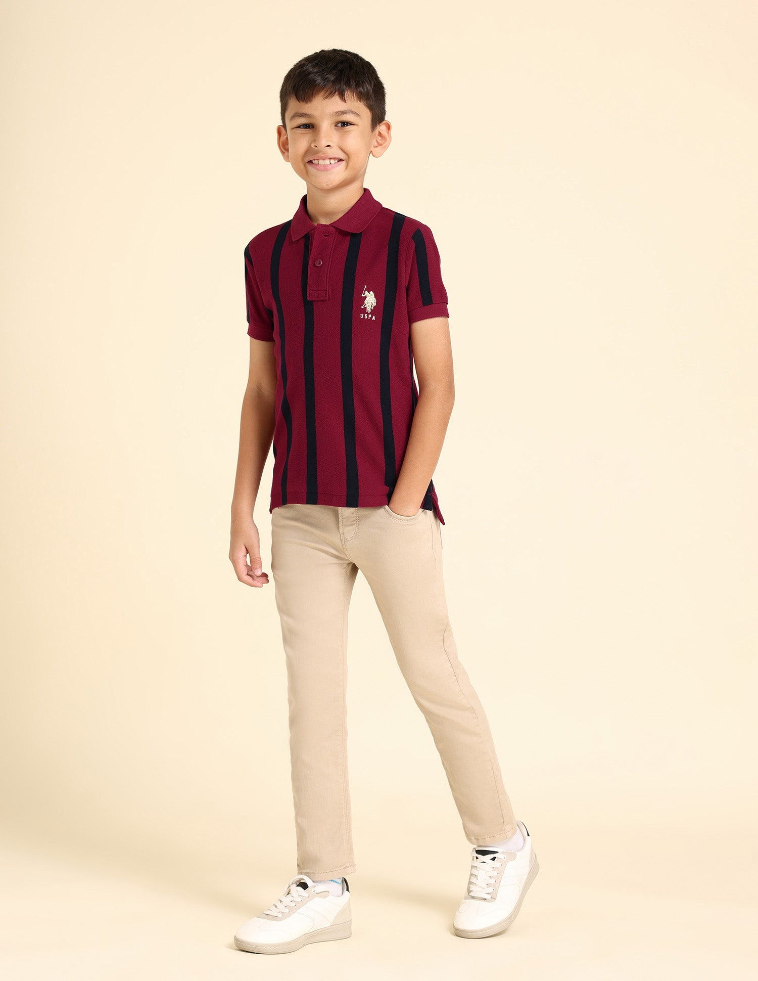 Boys Vertical Striped Regular Fit Polo Shirt Tawny Port - U.S. POLO ASSN. | Large