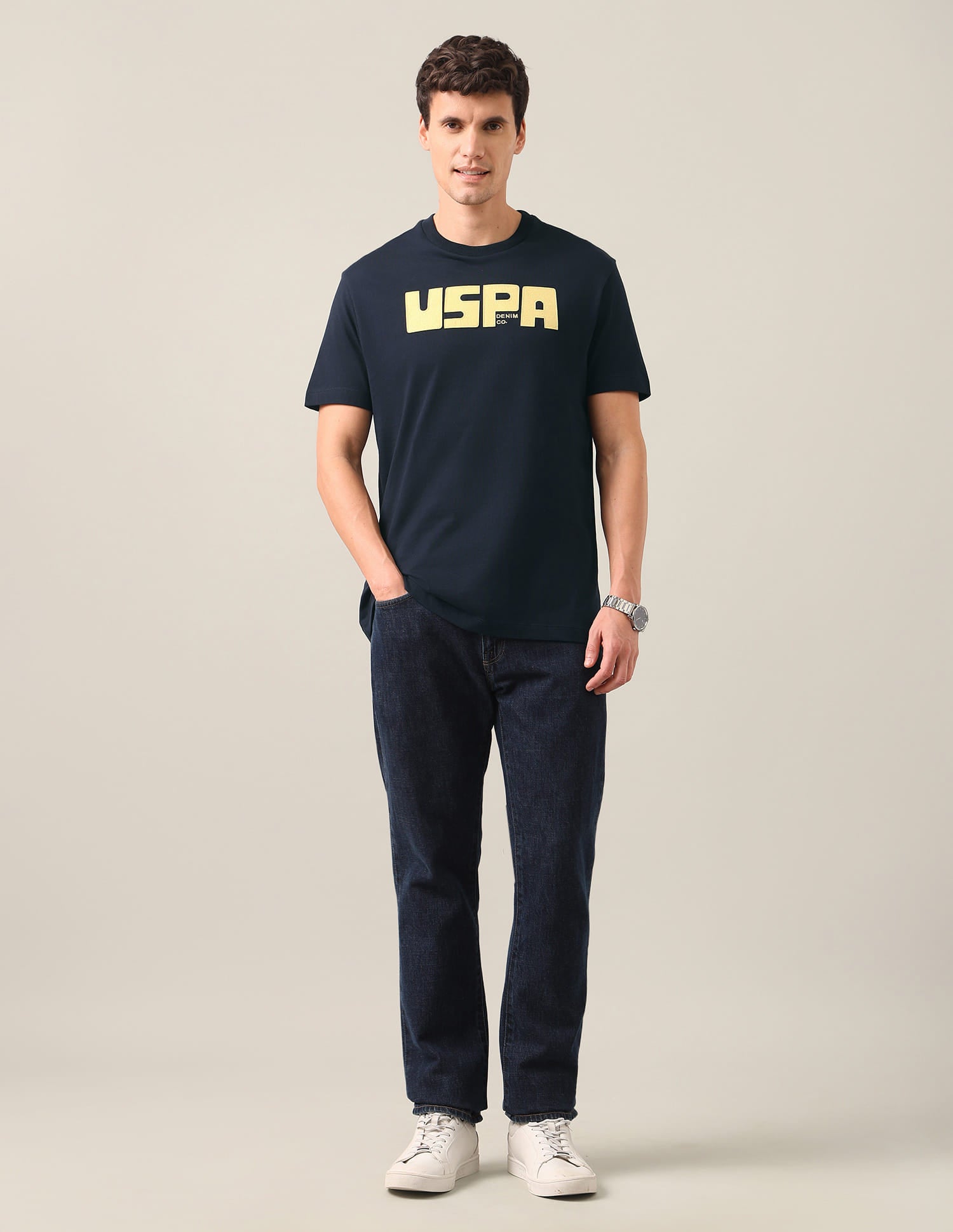 Typographic Brand Printed Regular Fit T-Shirt Blue - U.S. Polo Assn. India | Large