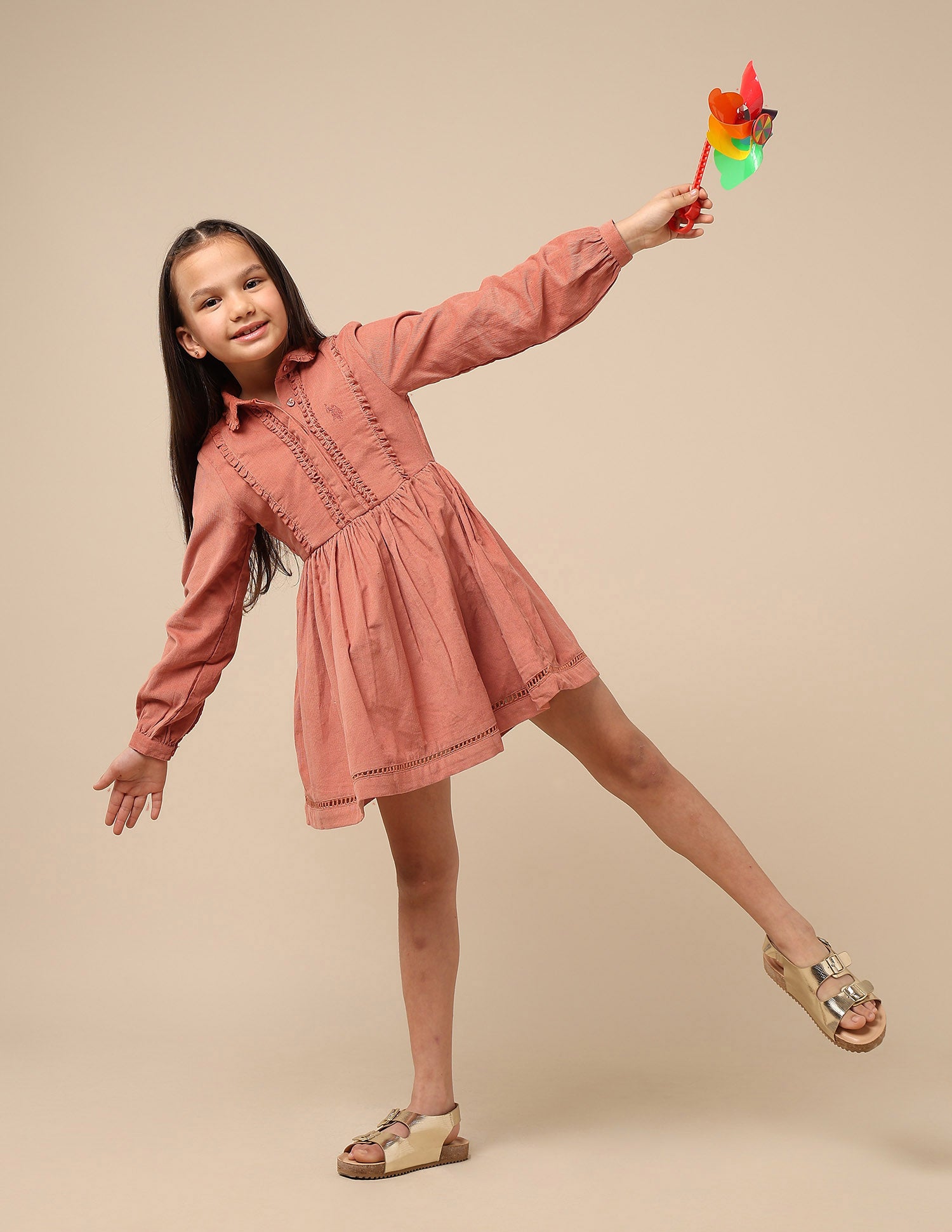 Girls Solid Shirt Dress Rust - U.S. POLO ASSN. | Large