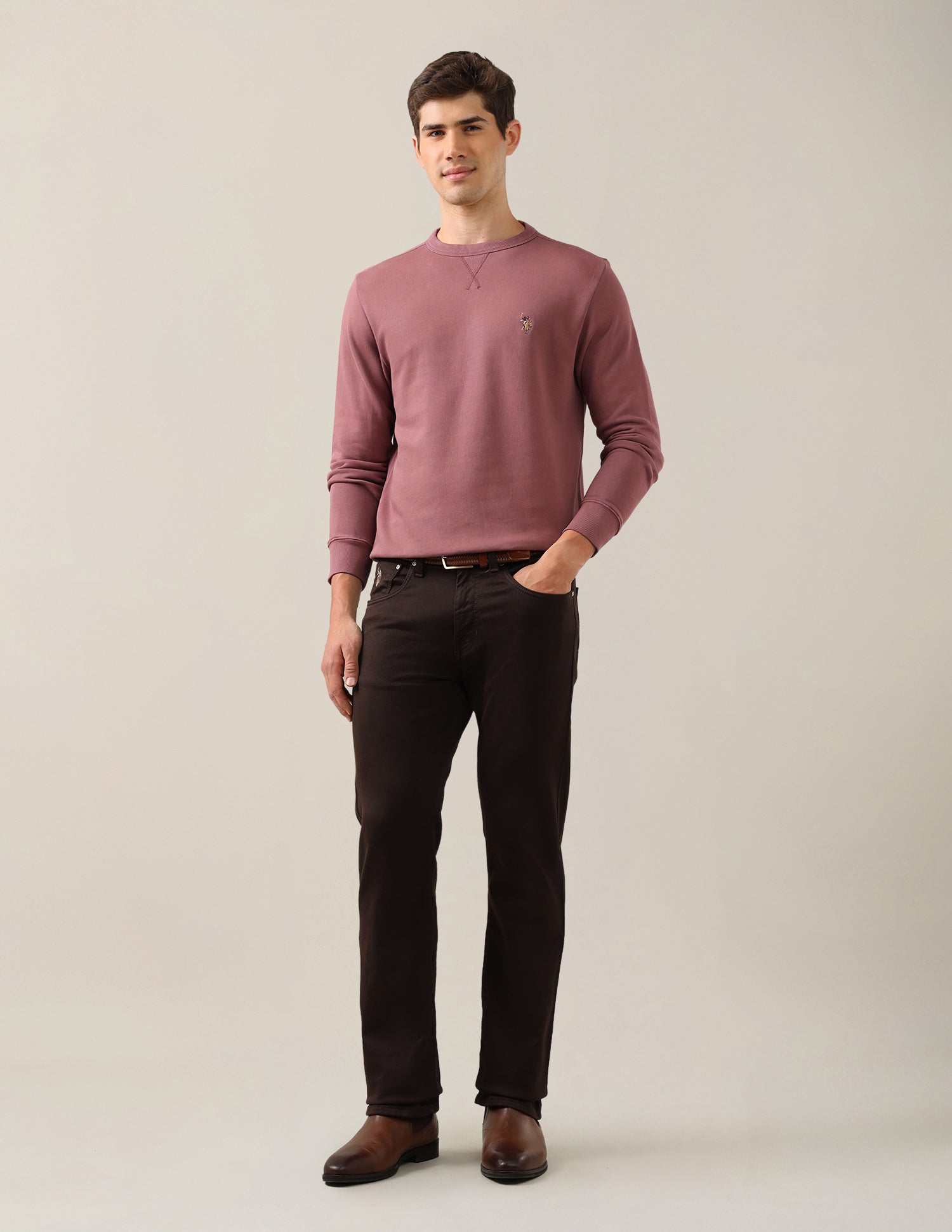 Solid Regular Fit Sweatshirt Peach - U.S. Polo Assn. India | Large