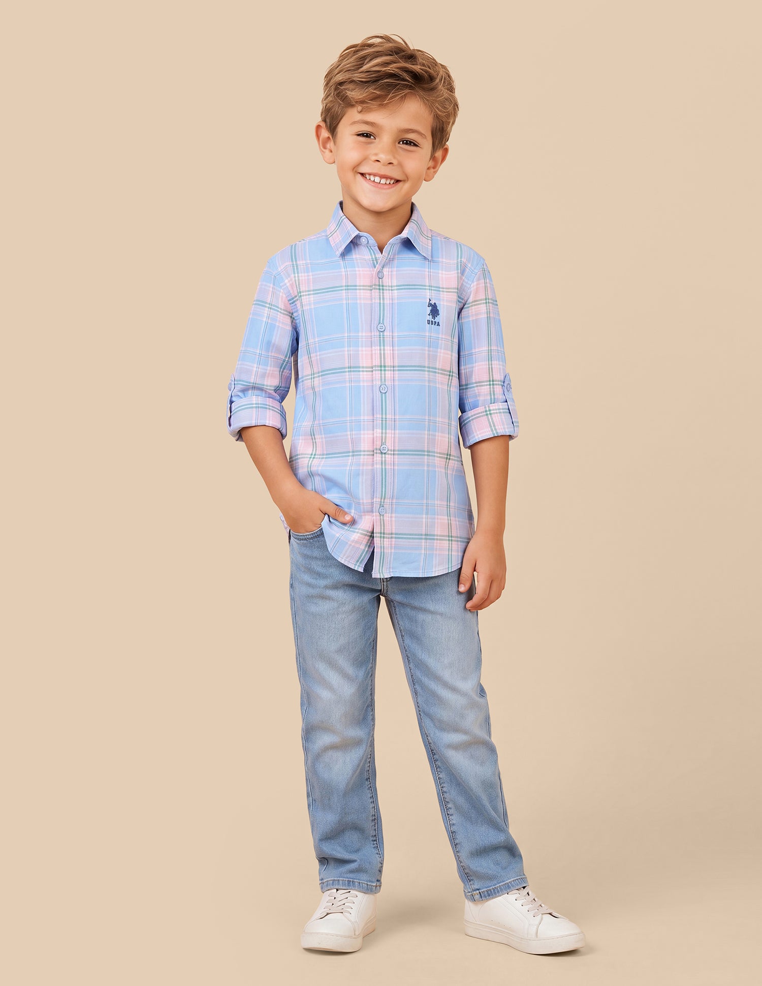 Plaid Checked Regular Fit Shirt Light Blue - U.S. Polo Assn. India | Large